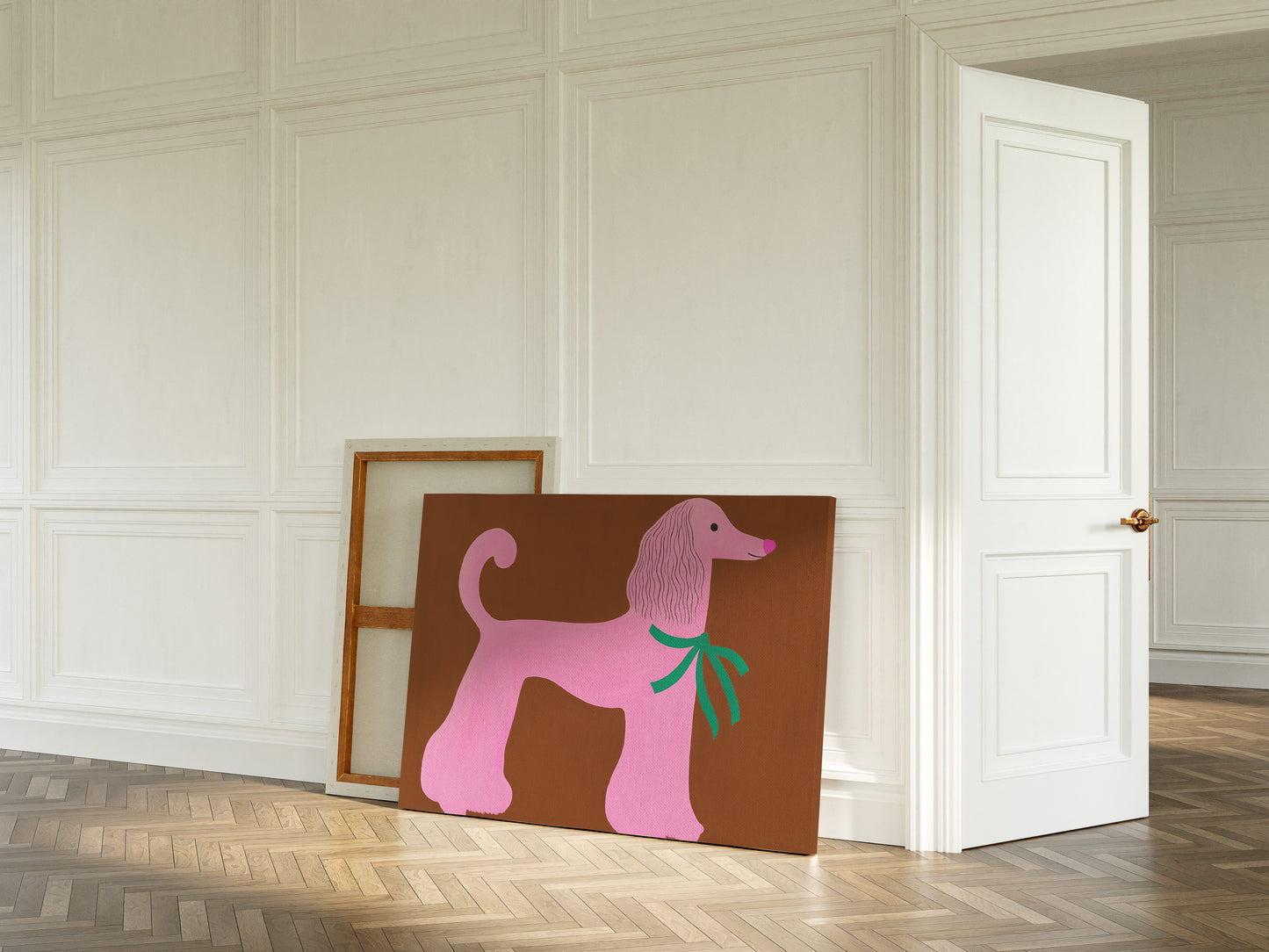 Pink Poodle with a Green Bow