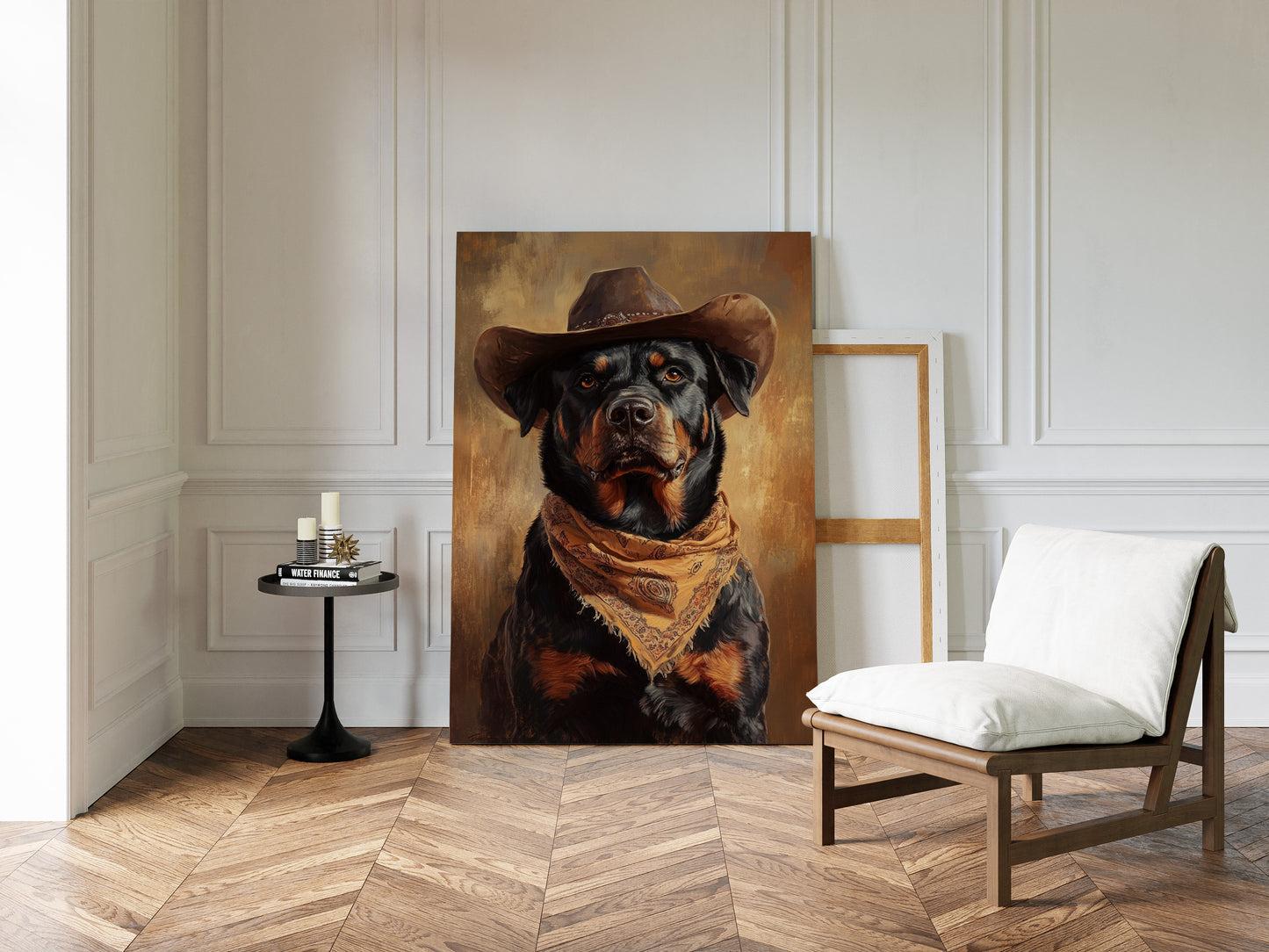 Western Cowboy Rottweiler Print – Rustic Wild West Dog Art