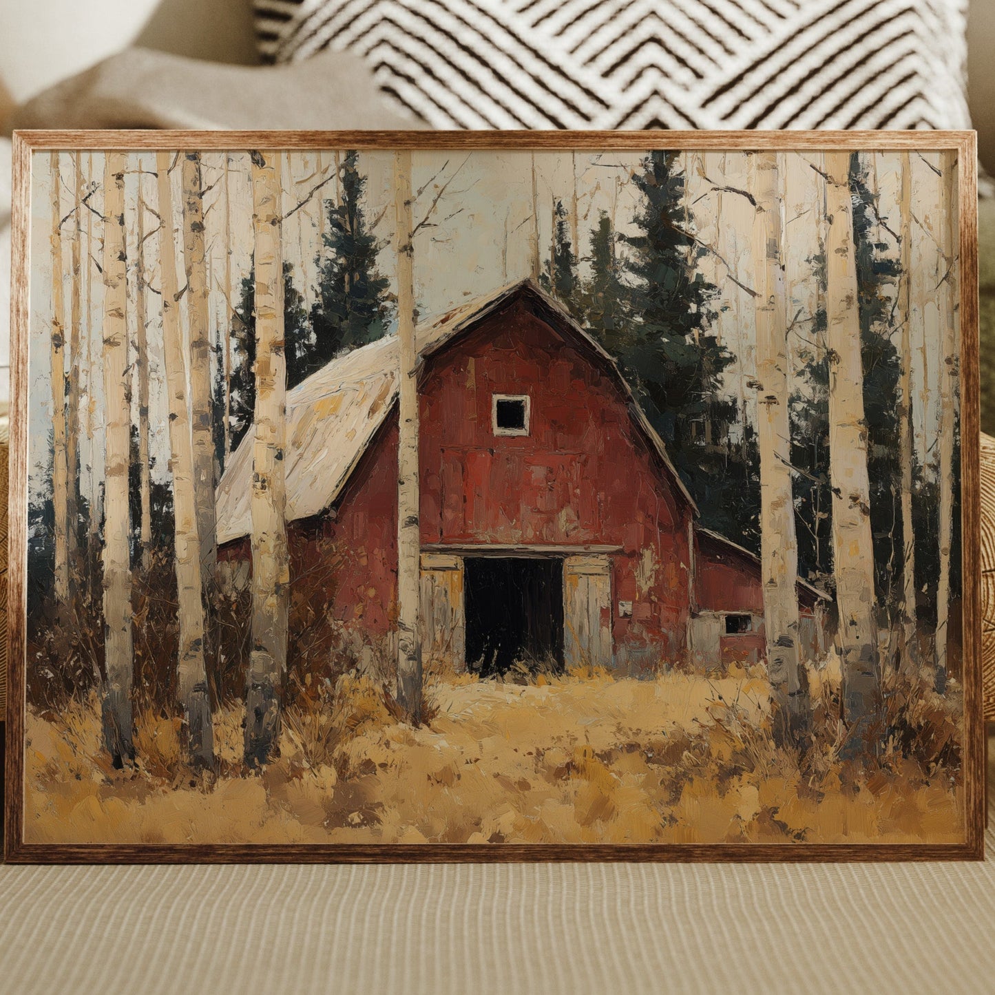 Birch Trees Guard Autumn's Barn