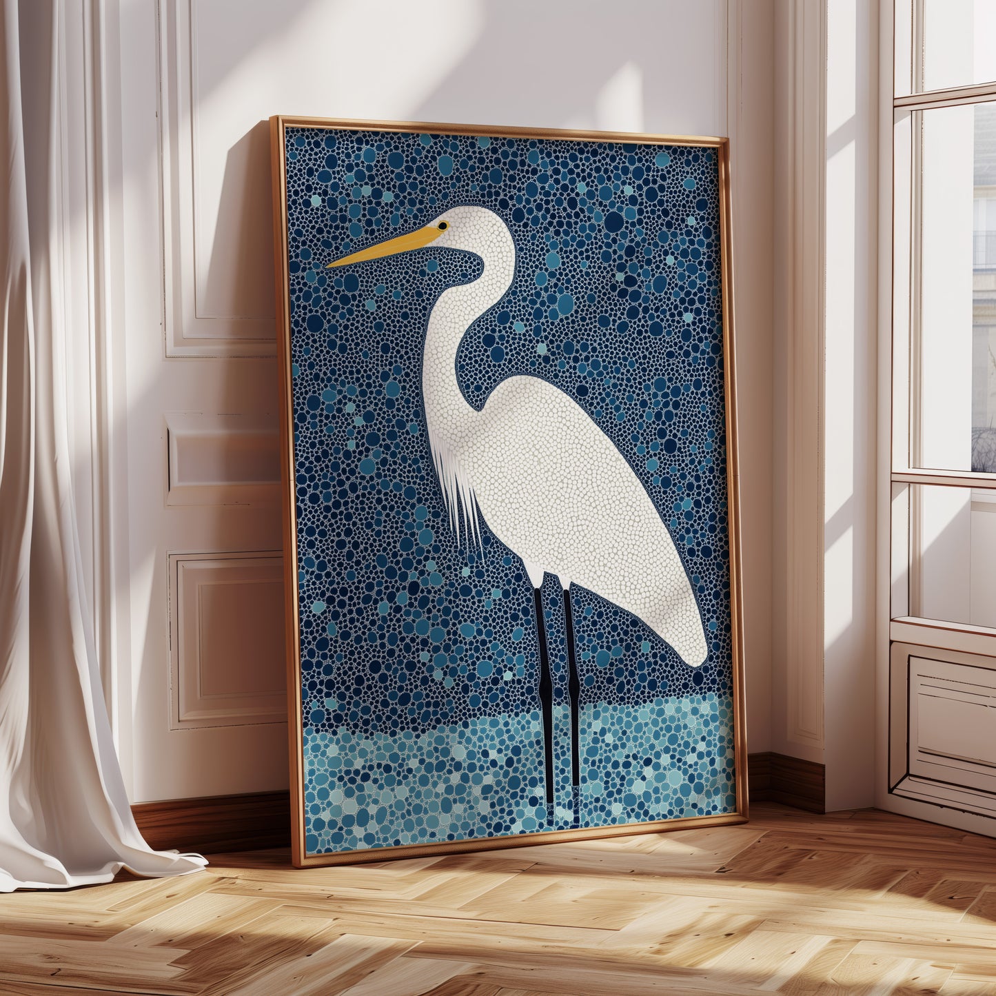 Elegant White Egret – Mosaic-Inspired Bird Wall Art