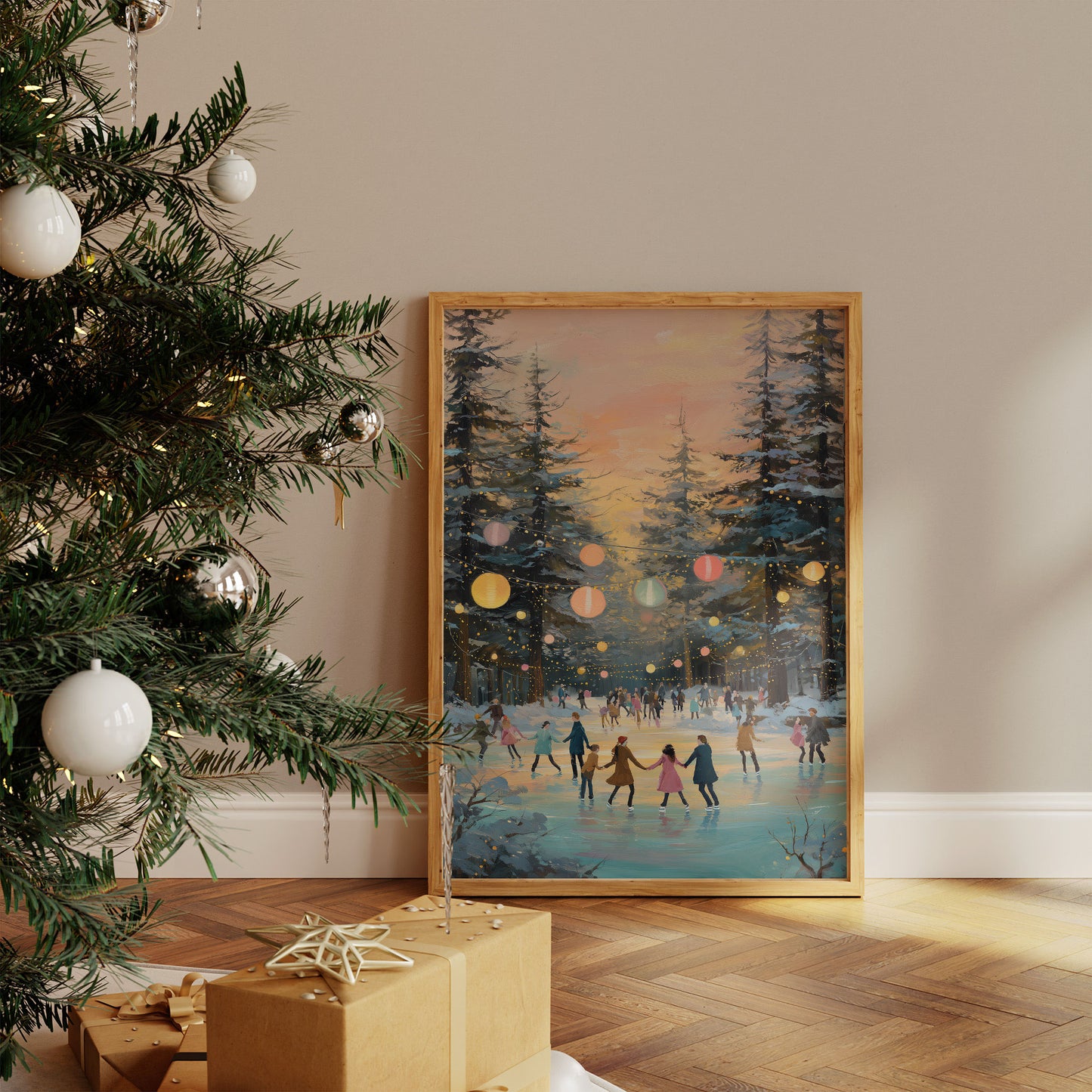 Winter Skaters Dance Under Lanterns