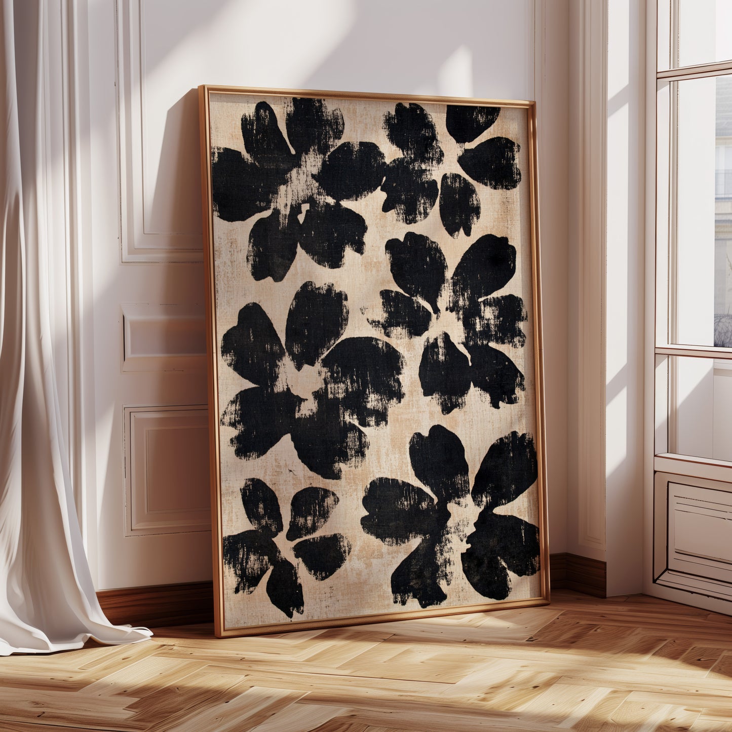 Japanese Ink Floral Print – Bold Brushstroke Blossom Wall Art