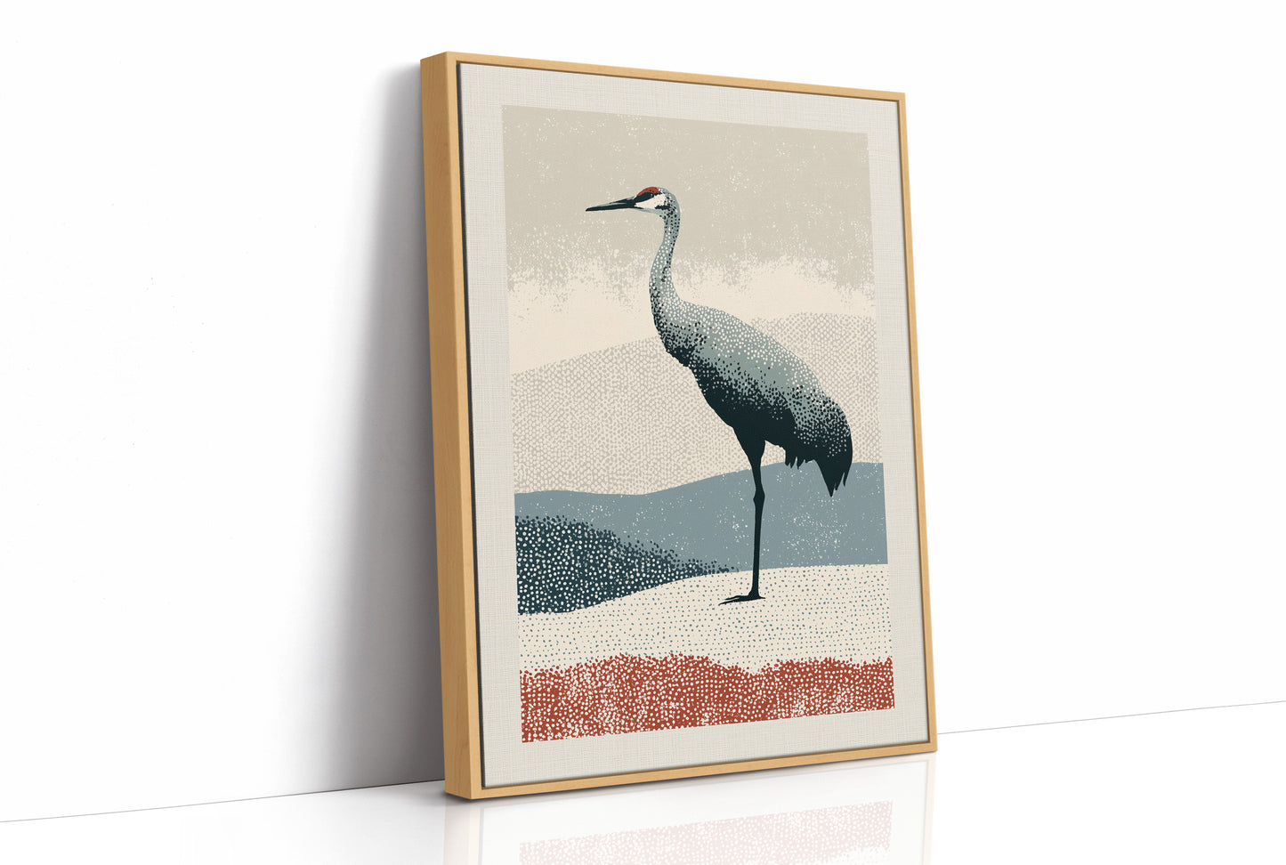 Stippled Crane: A Halftone Landscape