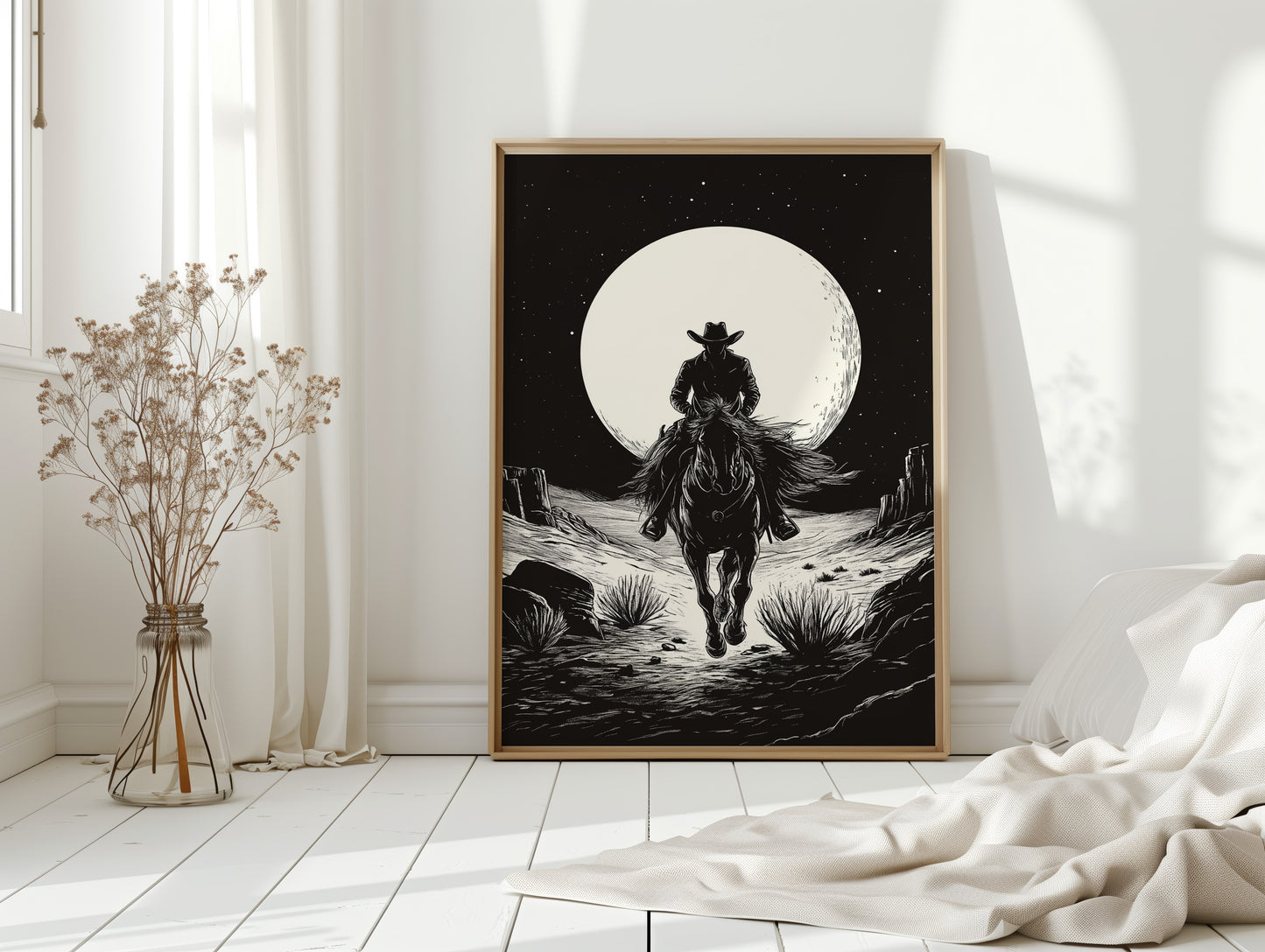 Lone Rider Under a Full Moon