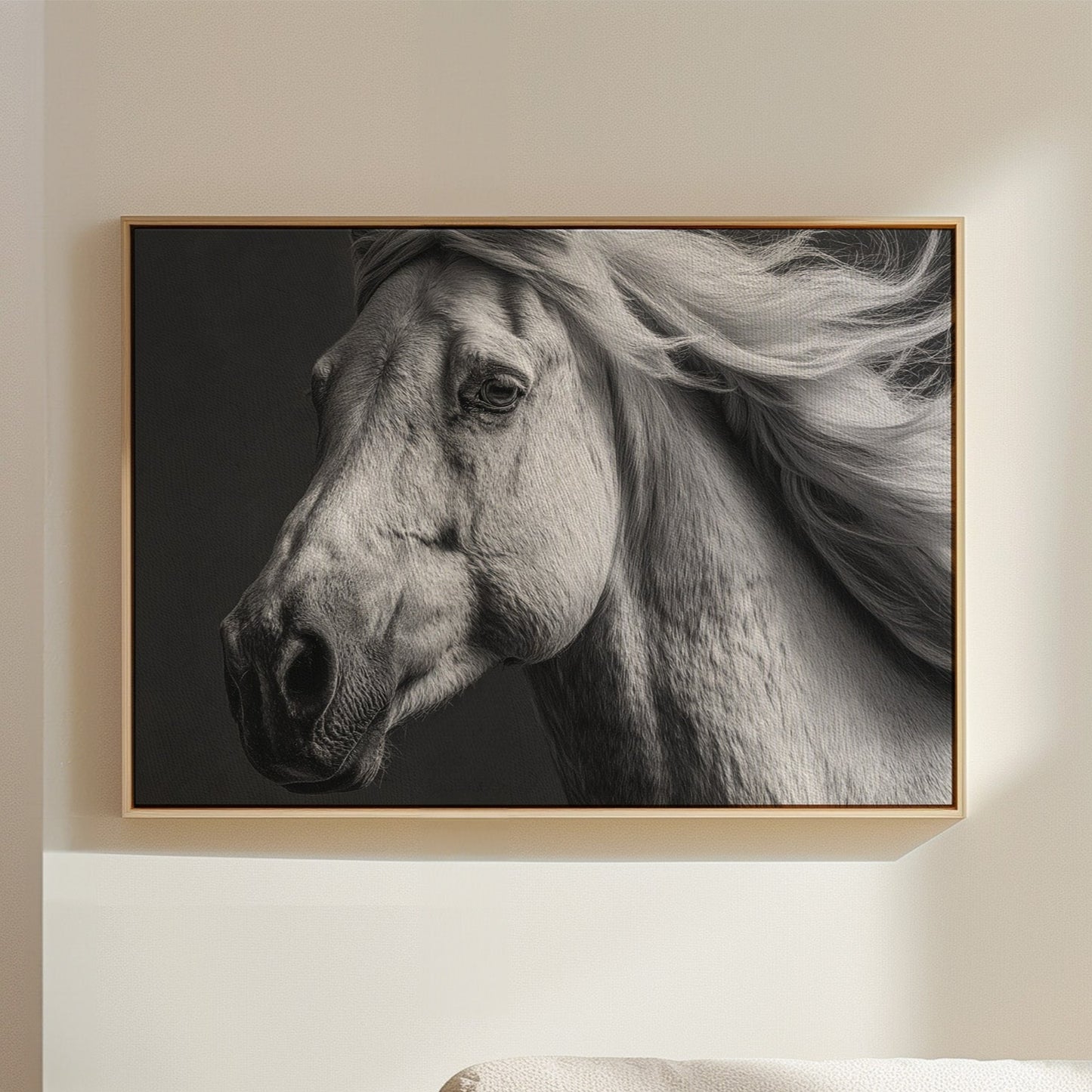 black and white horse on canvas
