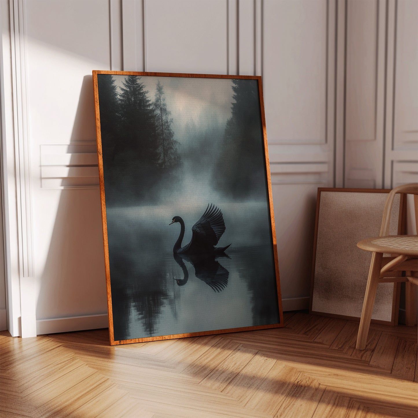 Black Swan in Morning Fog