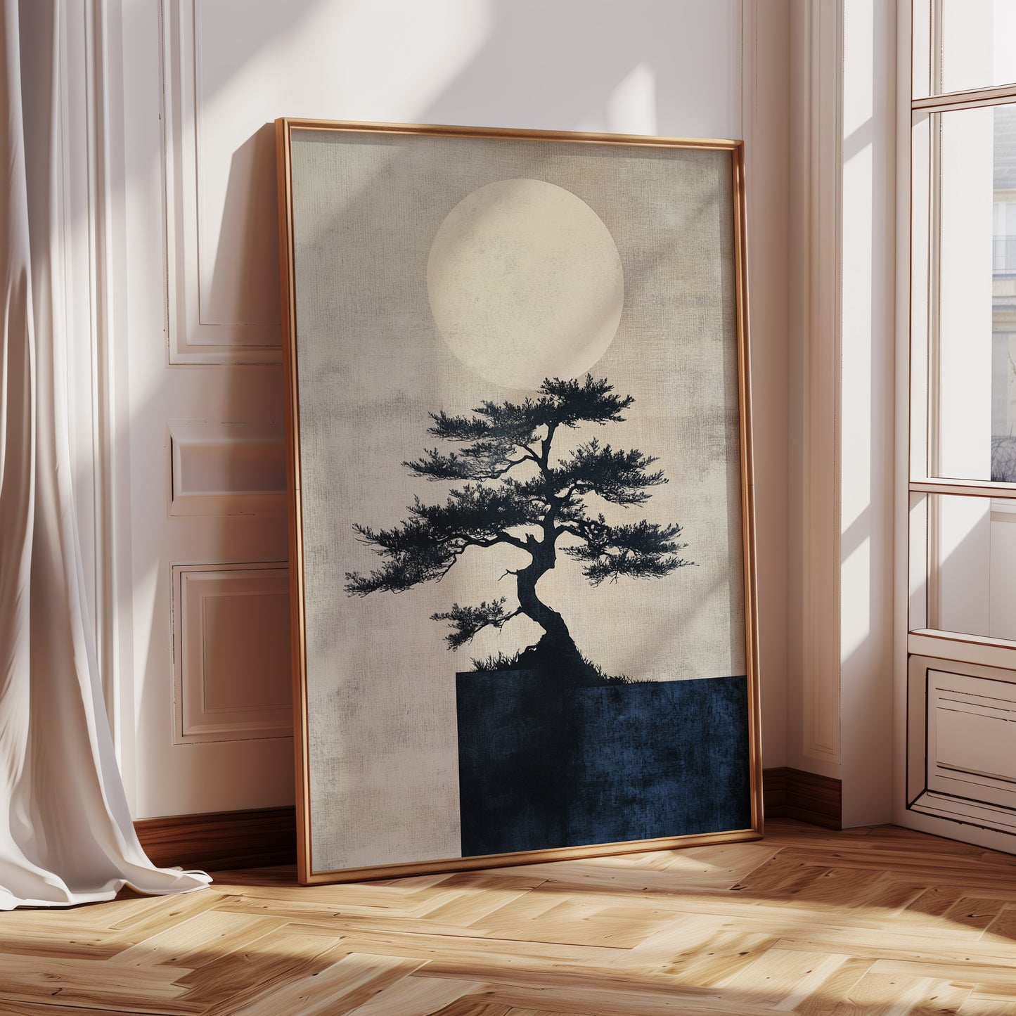 Zen Bonsai Tree Art – Minimalist Japanese Wall Print