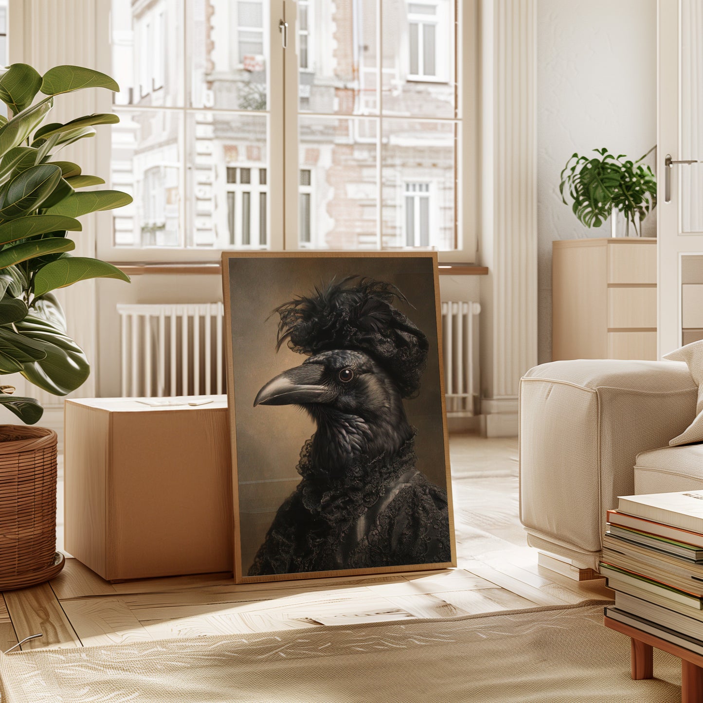 Elegantly Dressed Raven in Lace