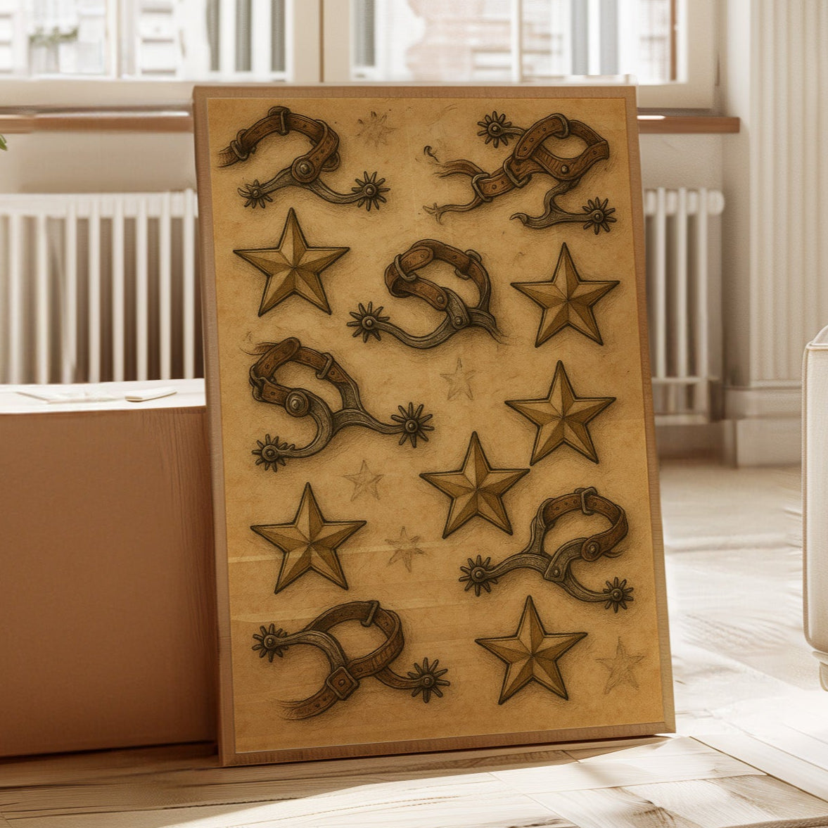 Western Spurs and Stars Vintage Print