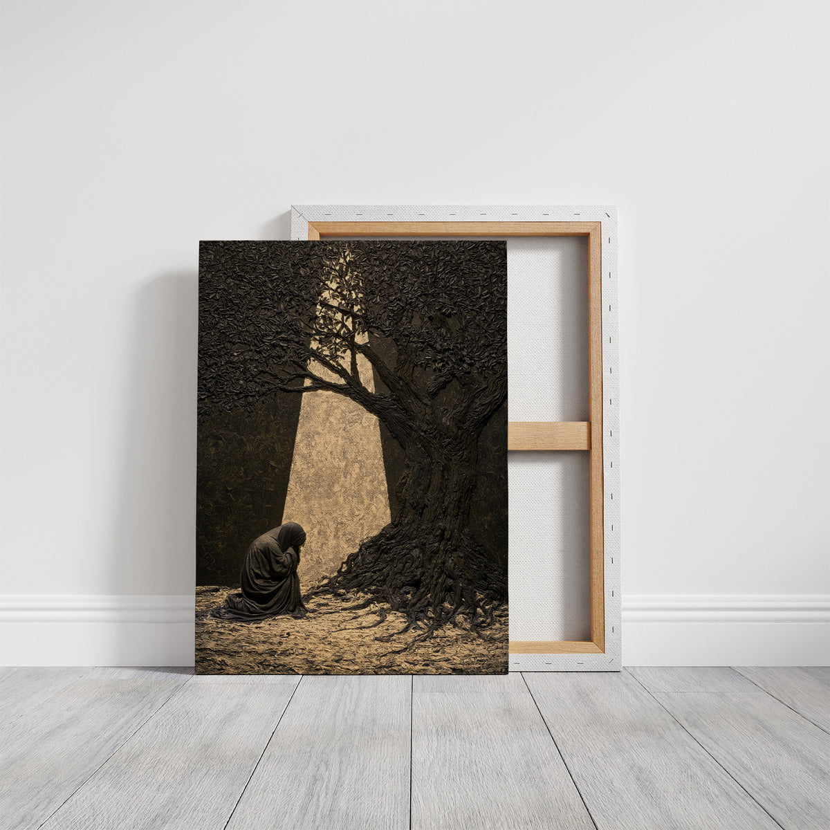 Kneeling Figure Beneath Olive Tree