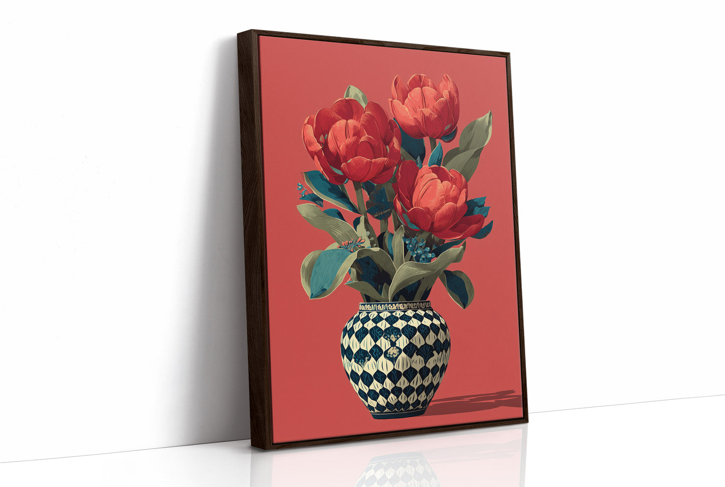 Red Tulips in a Traveled Vase