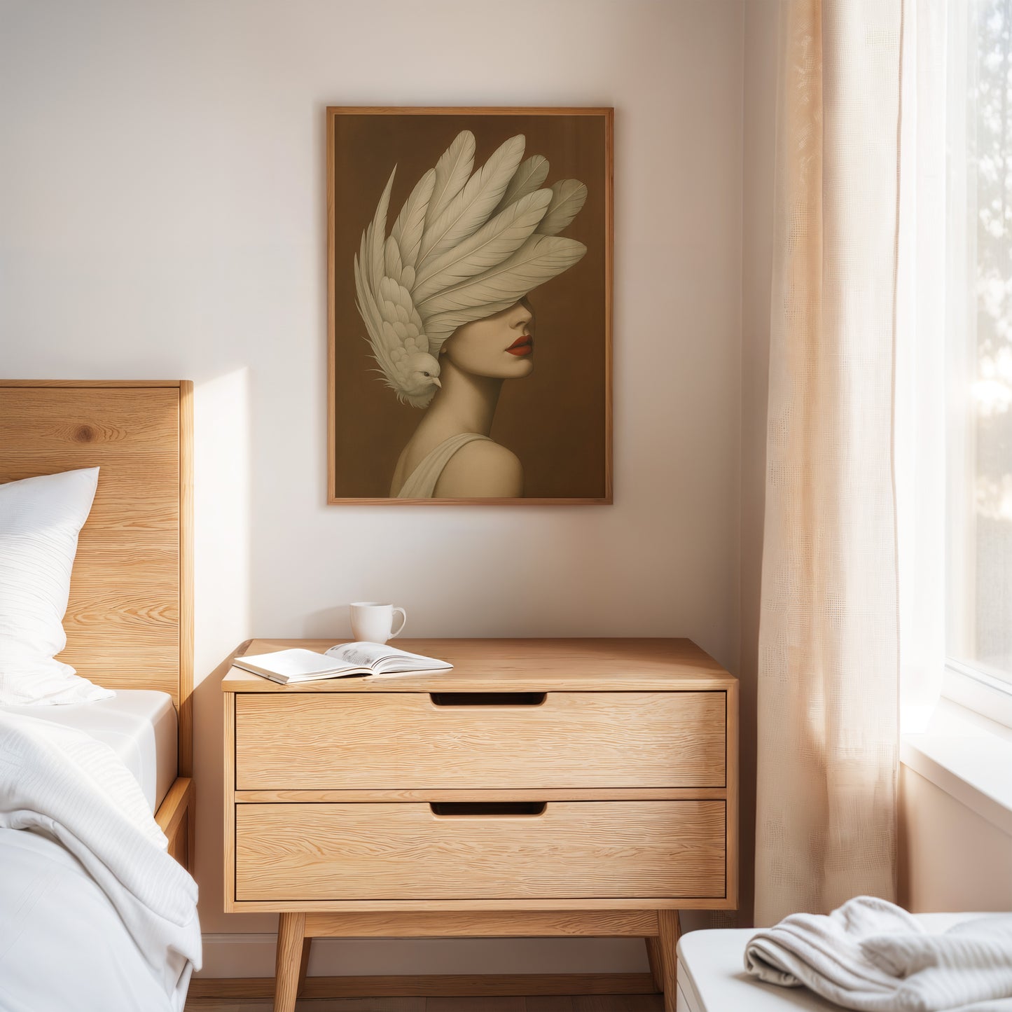 Winged Elegance in Ivory and Crimson