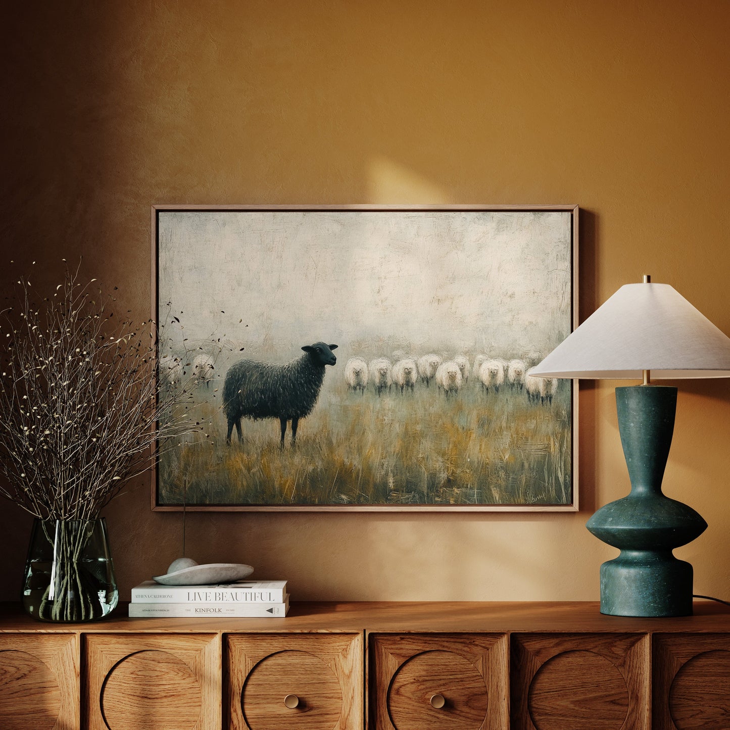 The Black Sheep: Minimalist Pastoral Canvas Wall Art