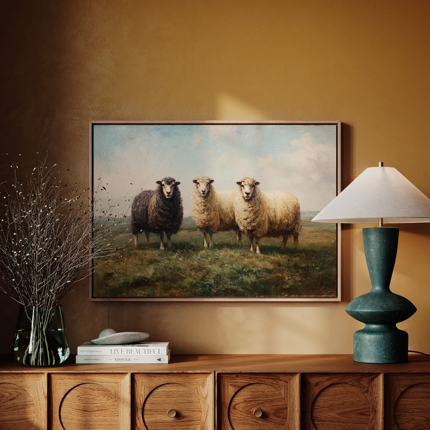 Three Sheep Stand Watch At Dawn