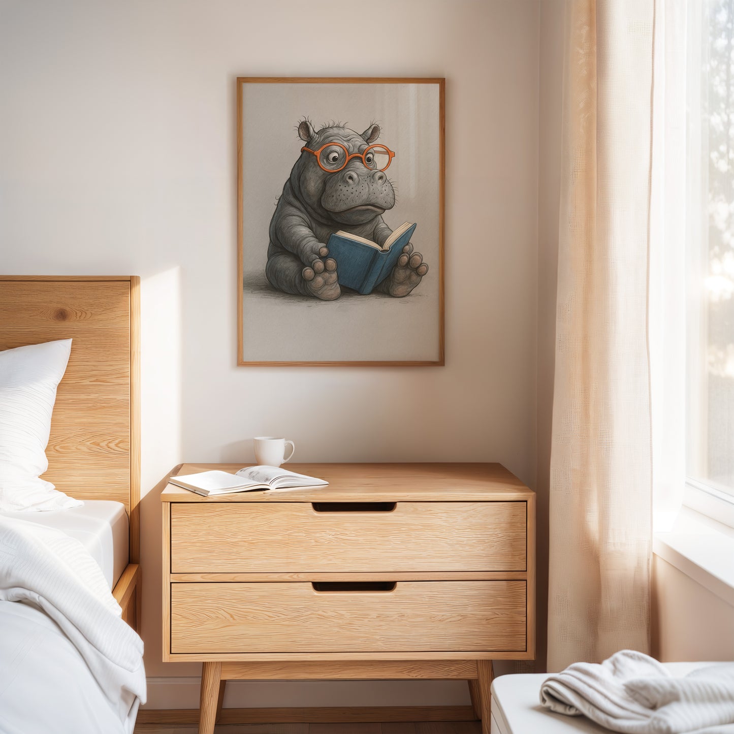 Baby Hippo Reading with Glasses