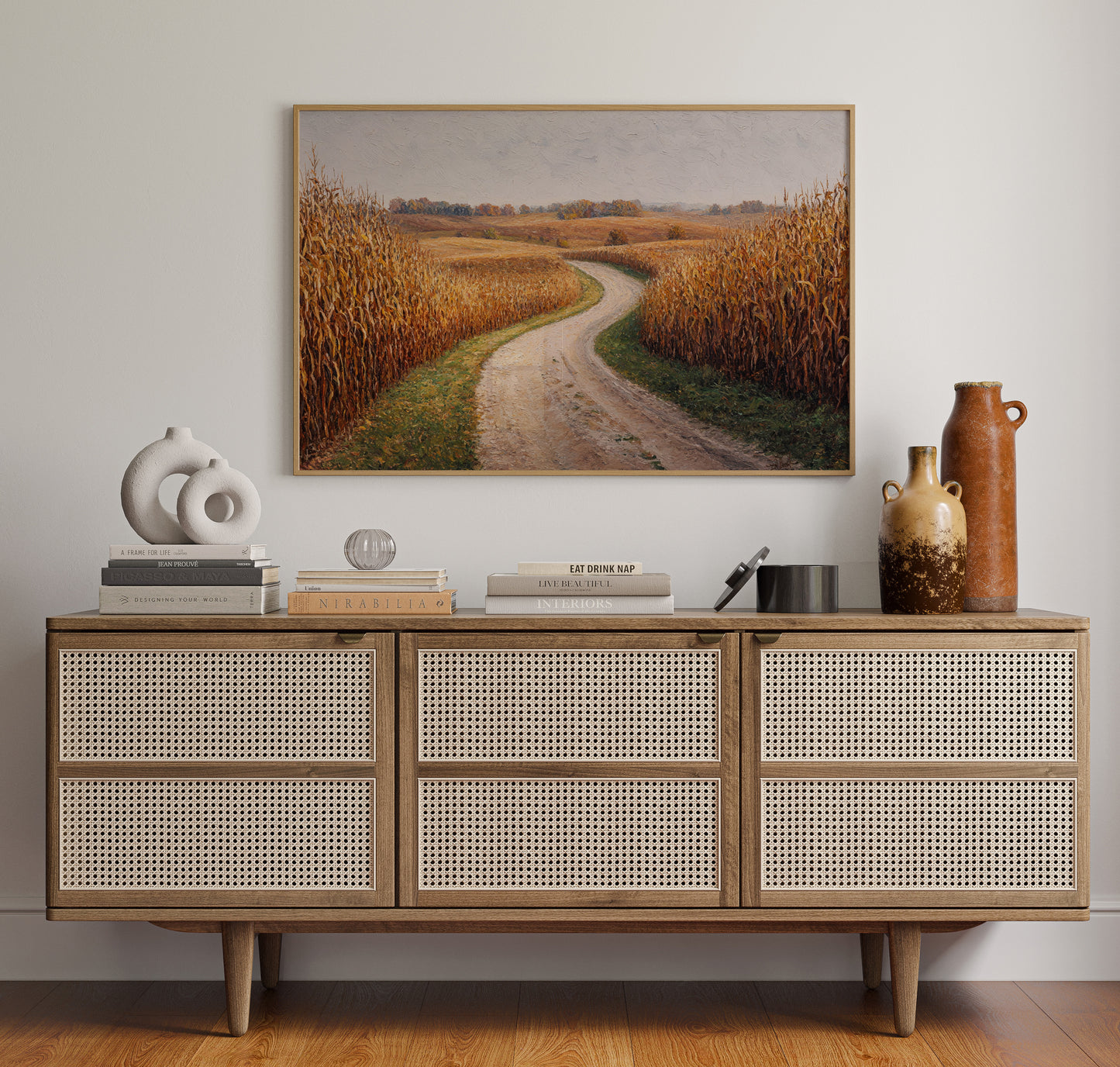 Harvest Path Winds Through Golden Fields