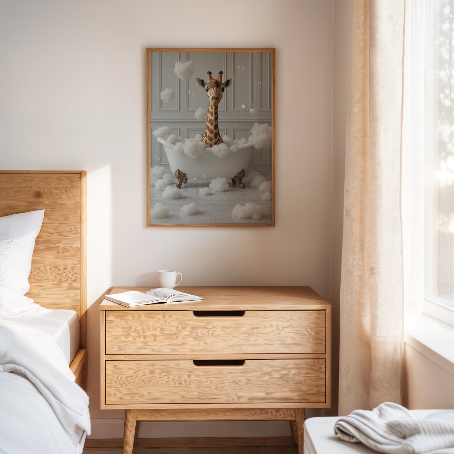 Giraffe in a Bathtub of Bubbles