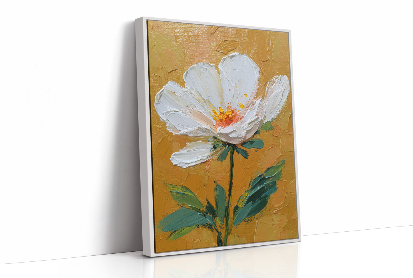 One White Bloom on Gold