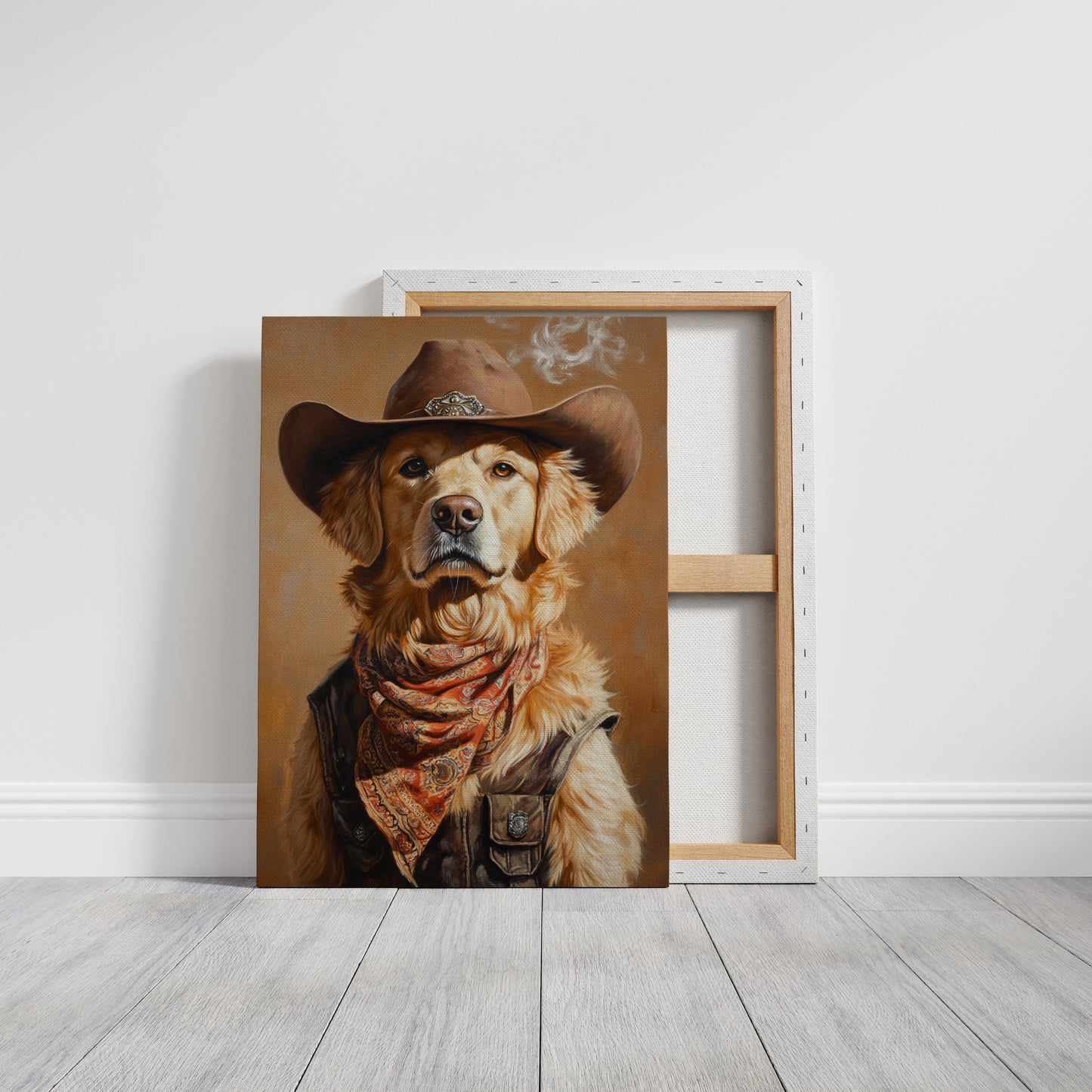 Golden Retriever Gunslinger in a Cowboy Hat