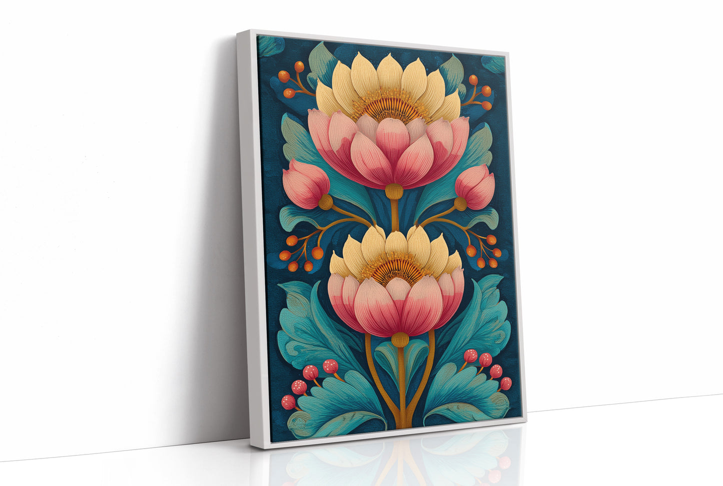 Folk Blooms on Deep Blue