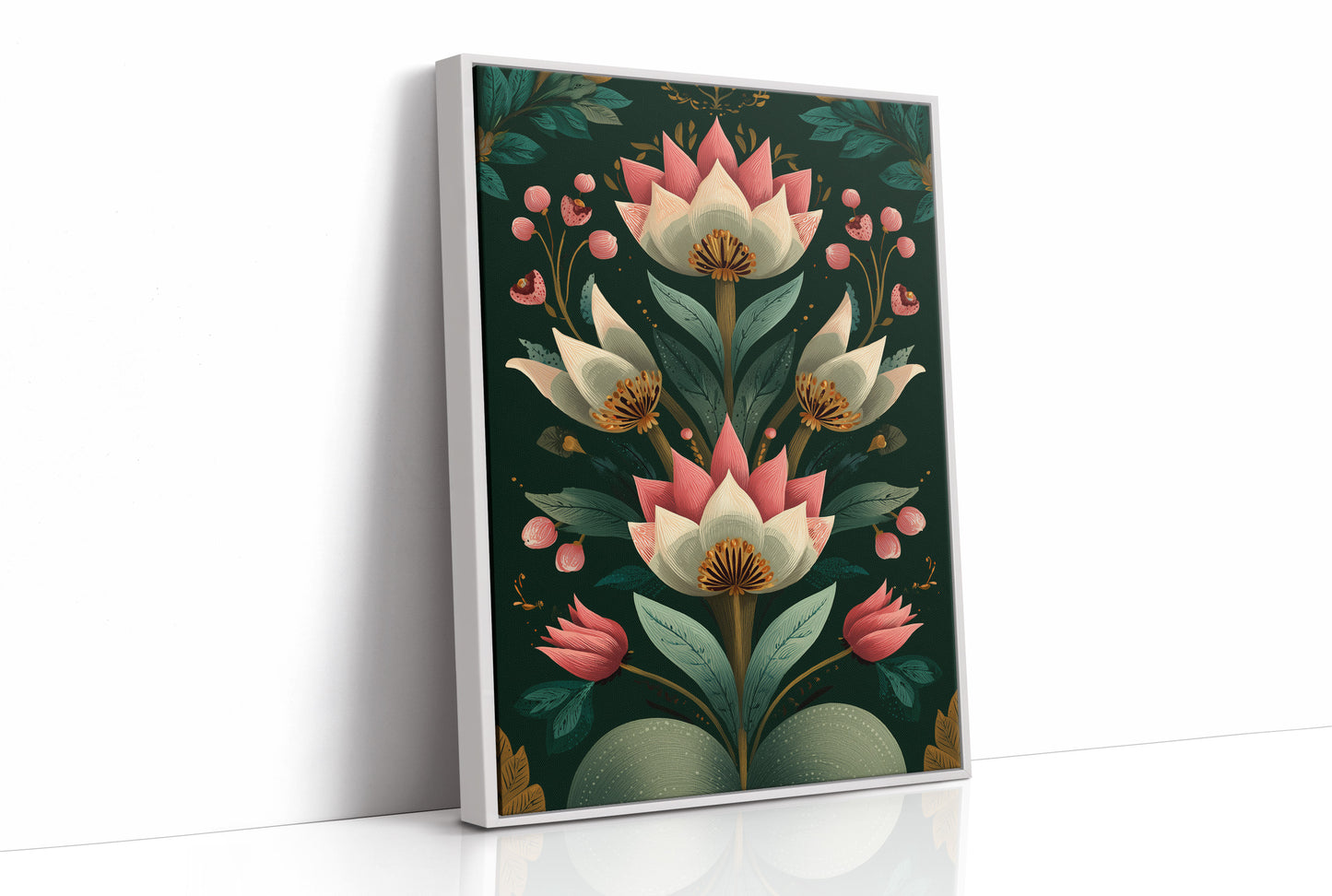Pink Blooms on Darkened Green