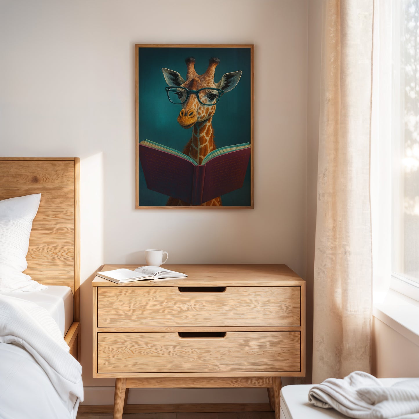 Giraffe with Glasses Reading a Book