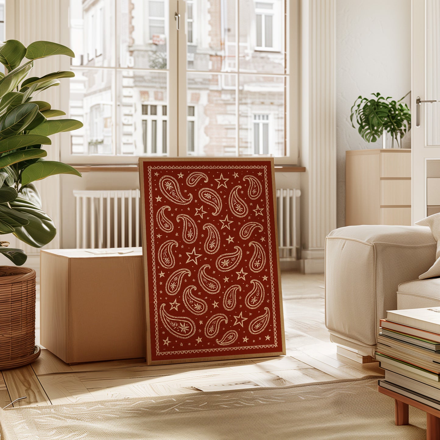 Vintage Red Bandana Star Paisley Print