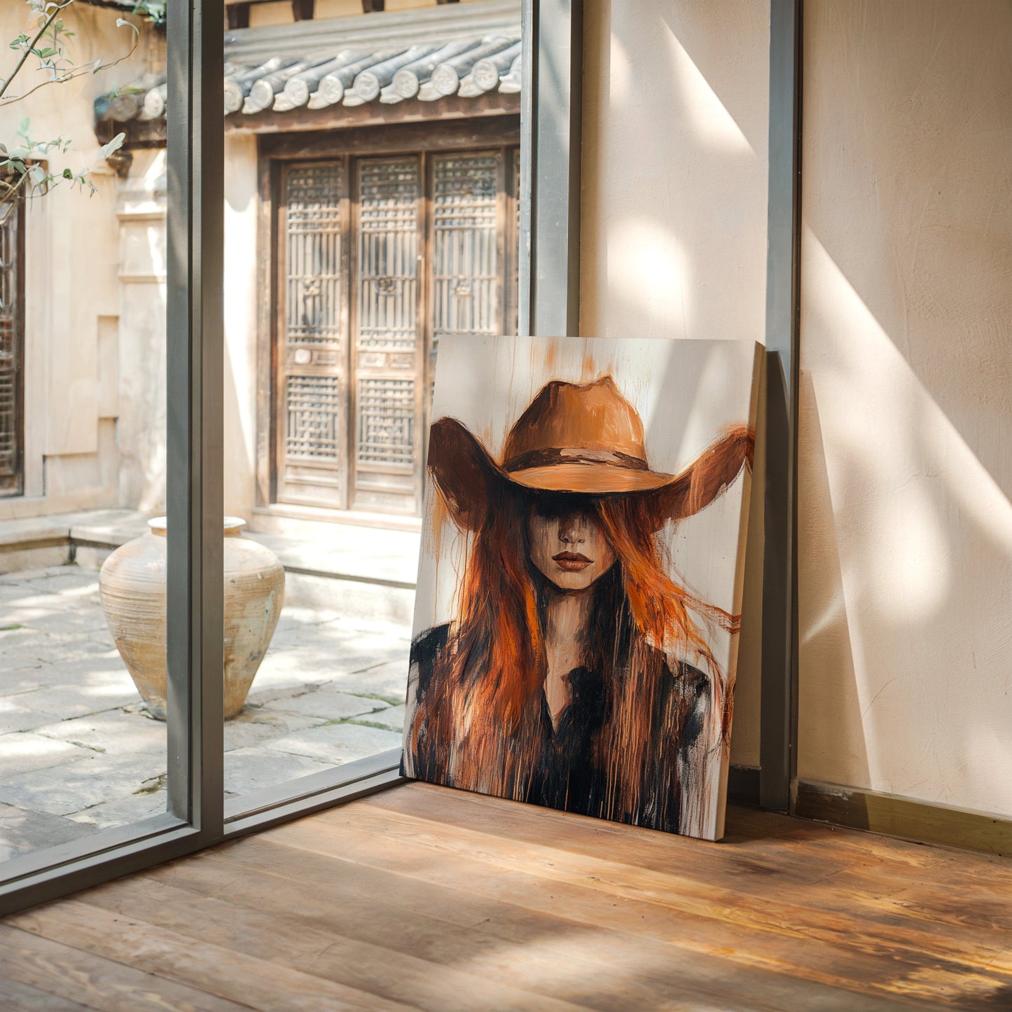 Western Flame – Bold Redhead Cowgirl Art