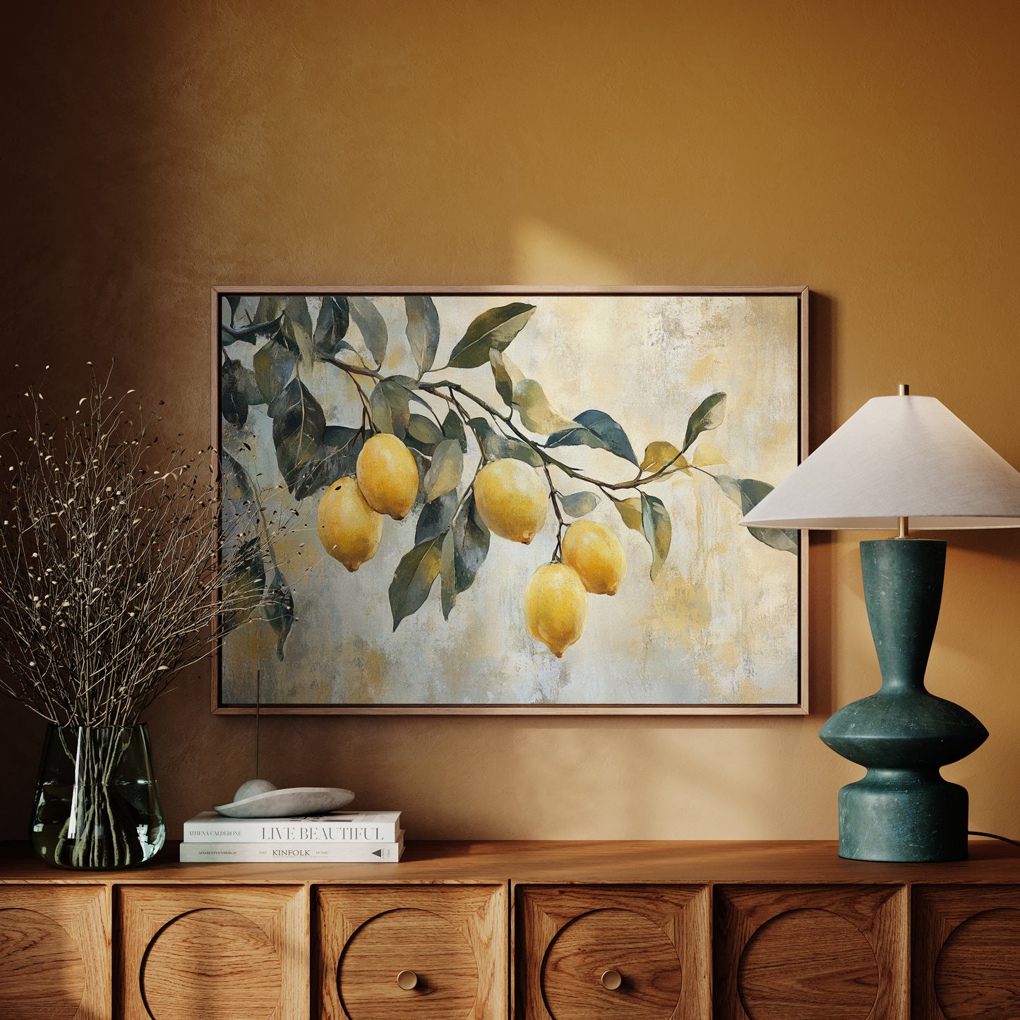 Mediterranean Lemon Branch: Elegant Botanical Canvas Wall Art