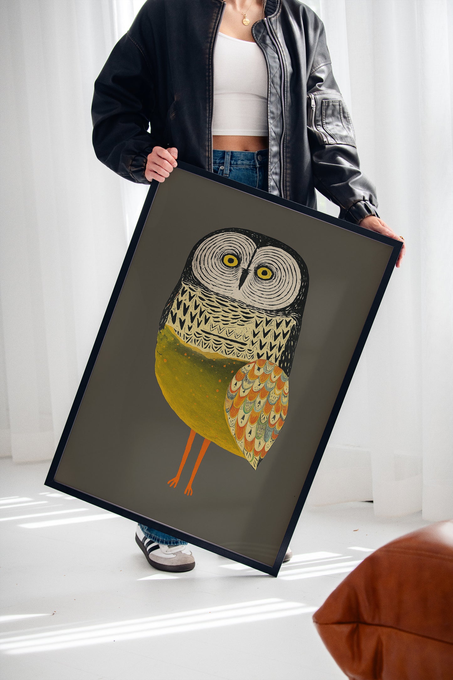 Stylized Owl with Golden Feathers