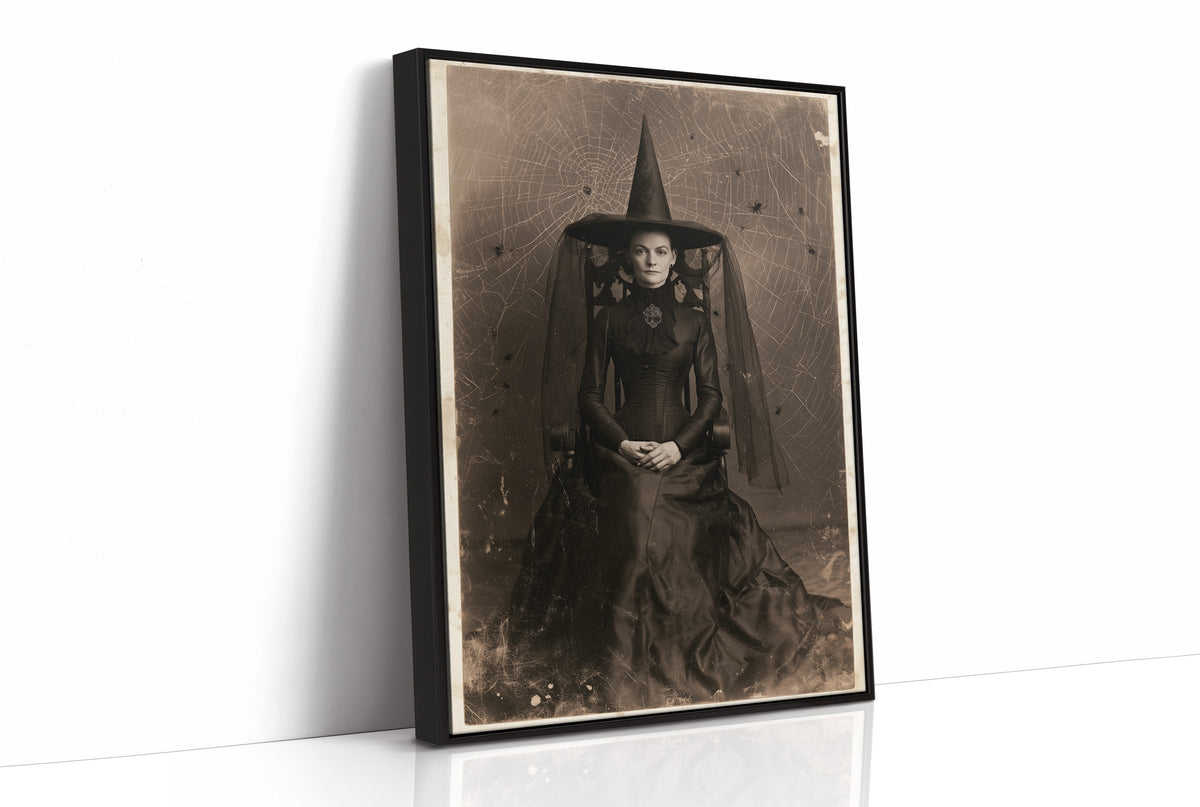 Formal Portrait, Informal Spiders, print in a black frame