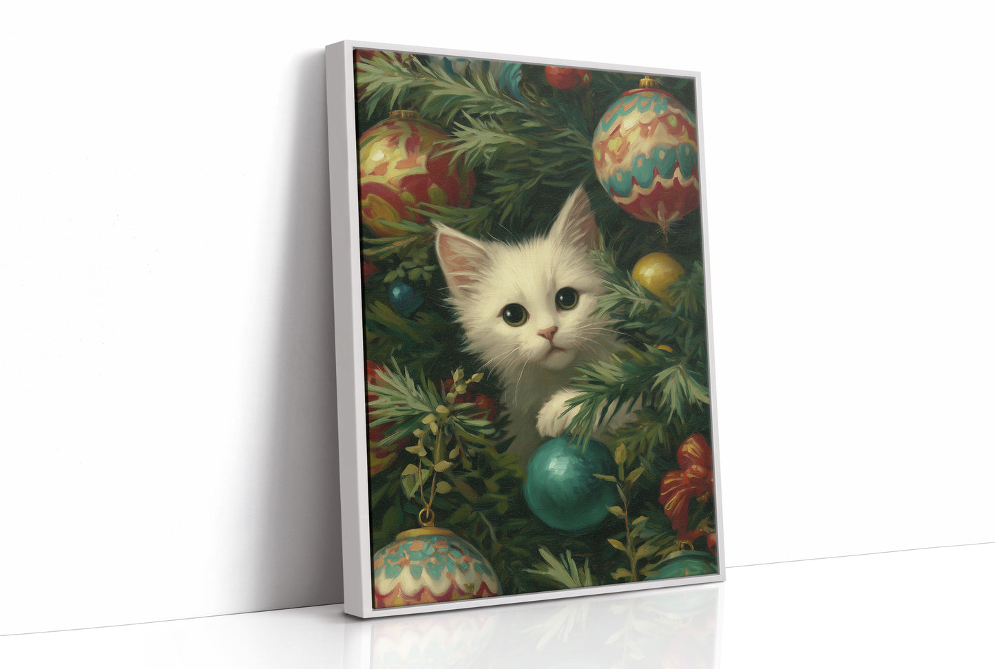 Curious Whiskers Among Festive Boughs