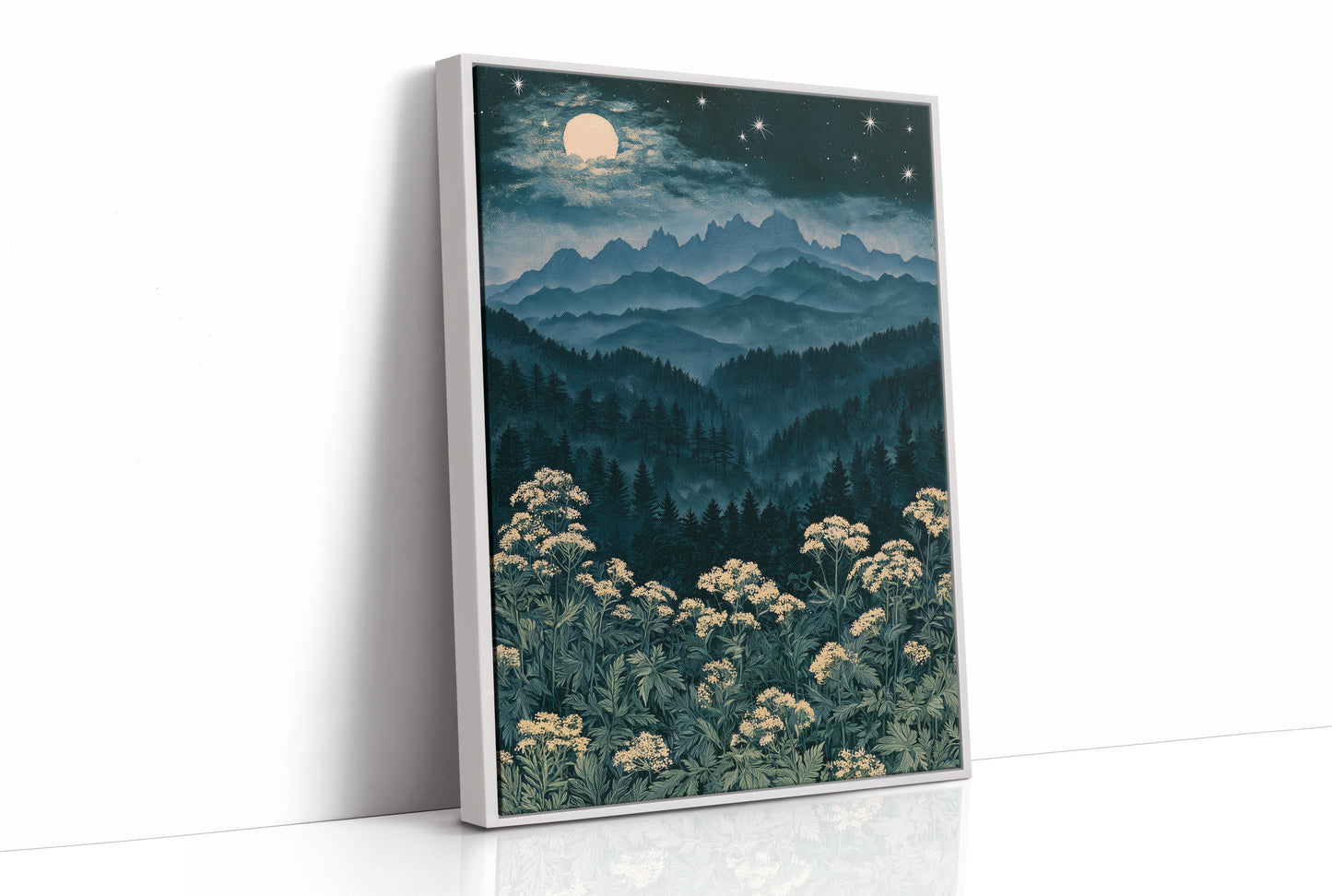 Moonlit Mountains Meet Wildflowers