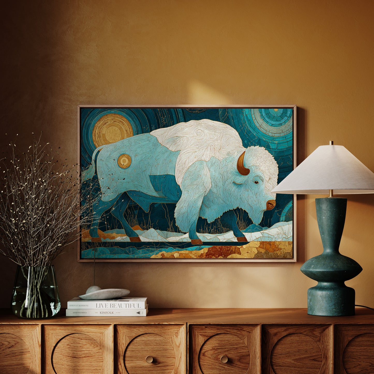 Sacred Bison Under Celestial Moons