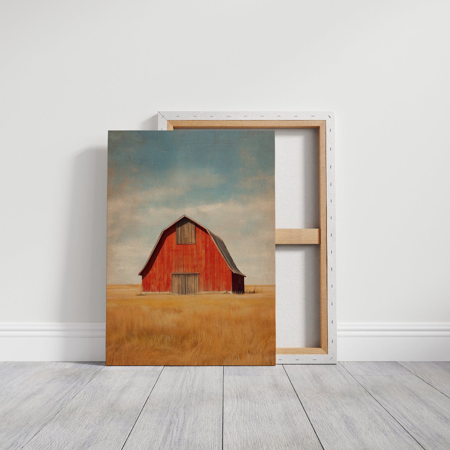 Red Barn Under Prairie Skies