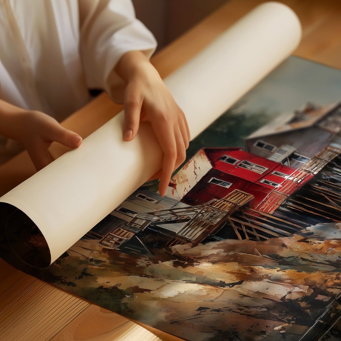 Red Houses Float Above Still Waters