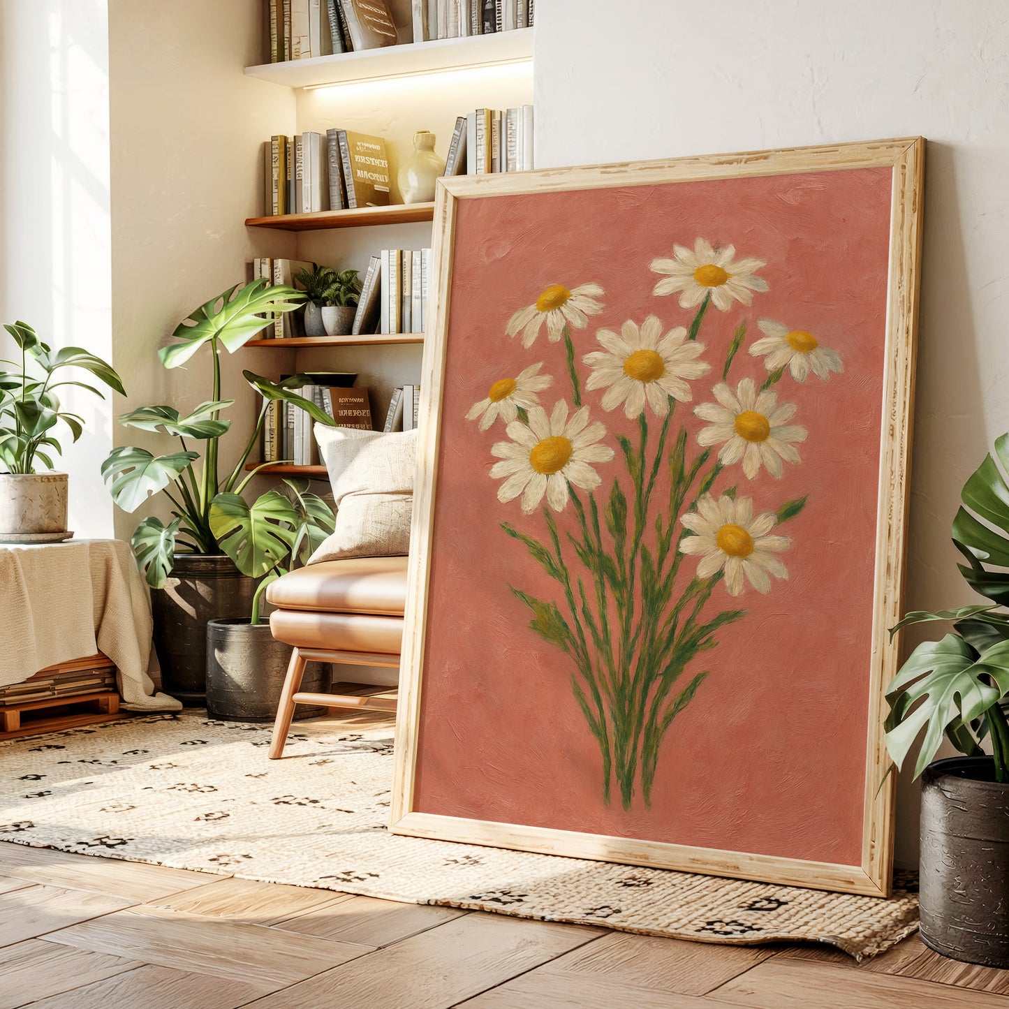 Wild Daisies on Blush Canvas