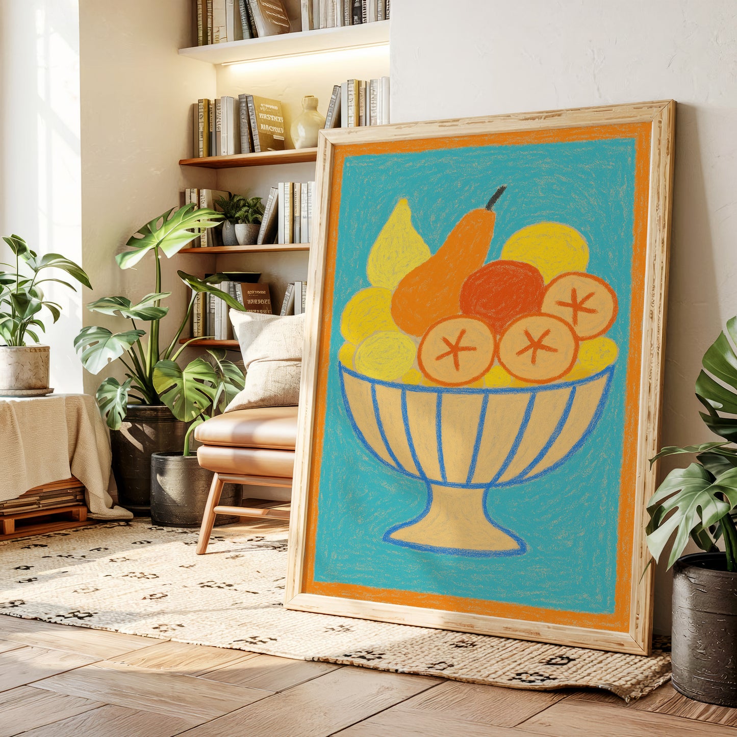 Sunny Fruit Bowl on Blue