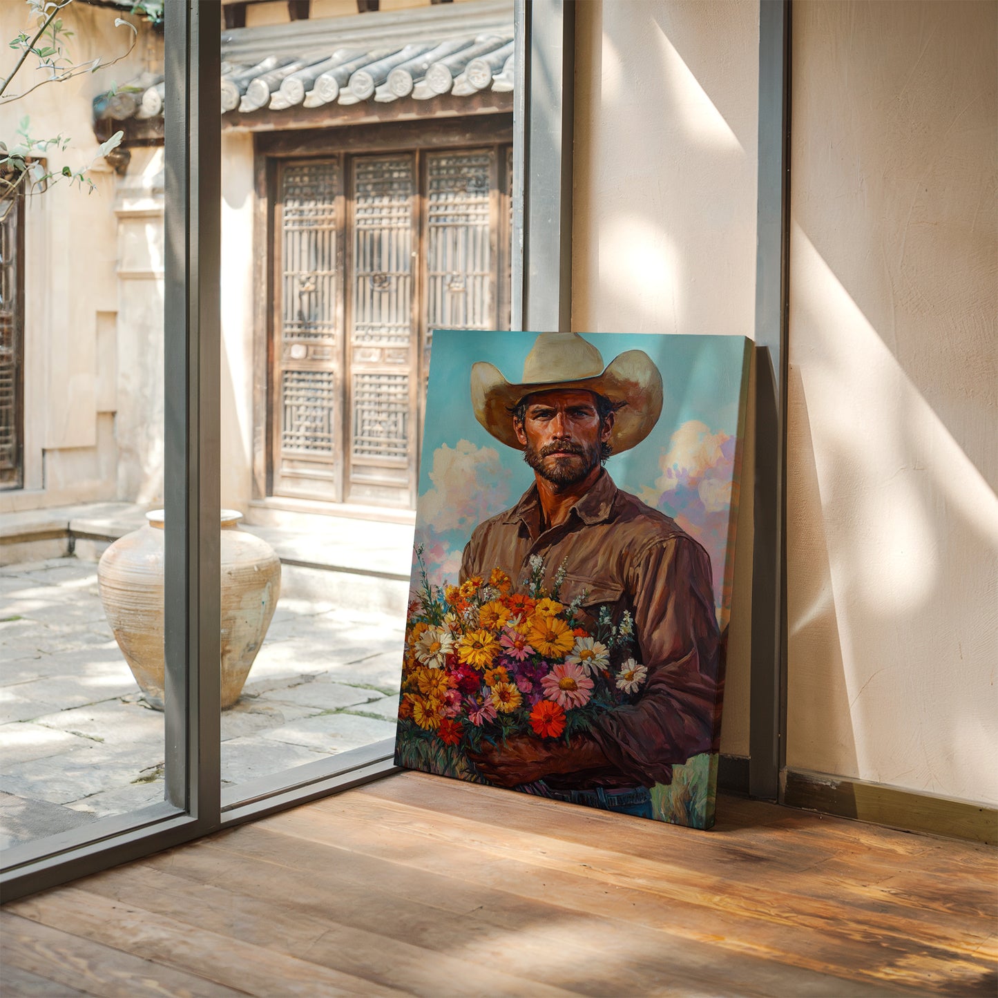 Cowboy with Flowers – Romantic Western Wall Art