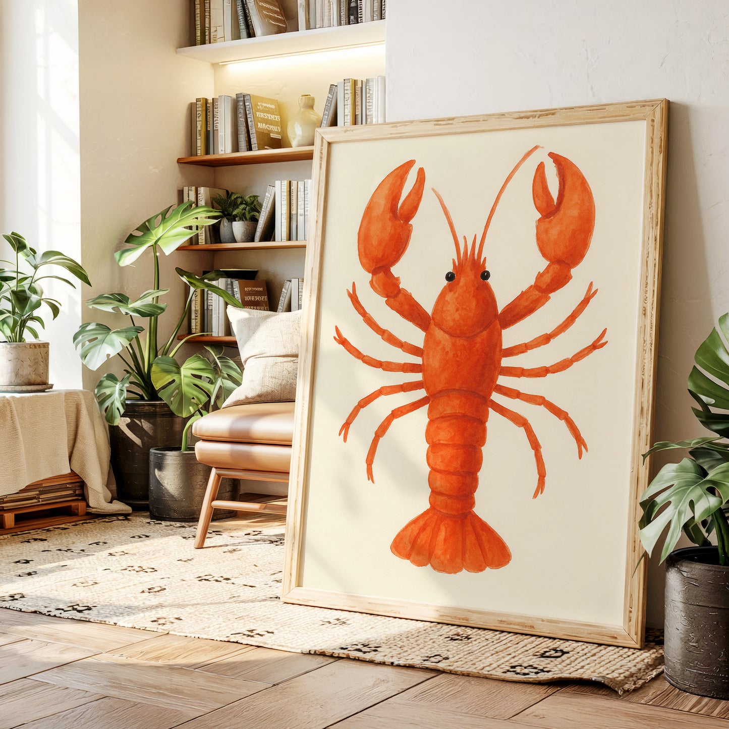 Watercolor Lobster in Coastal Red