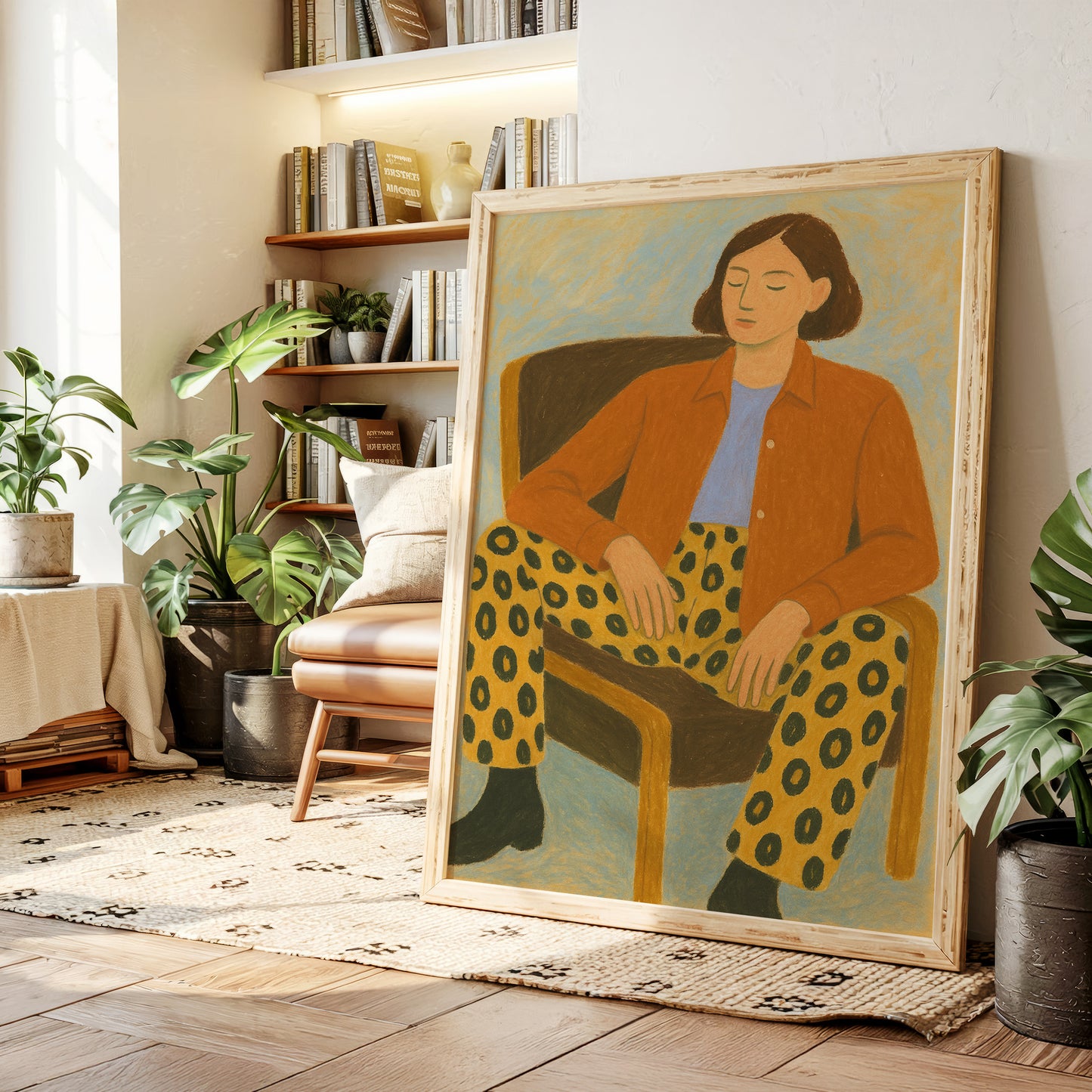 Still Moment in Patterned Pants