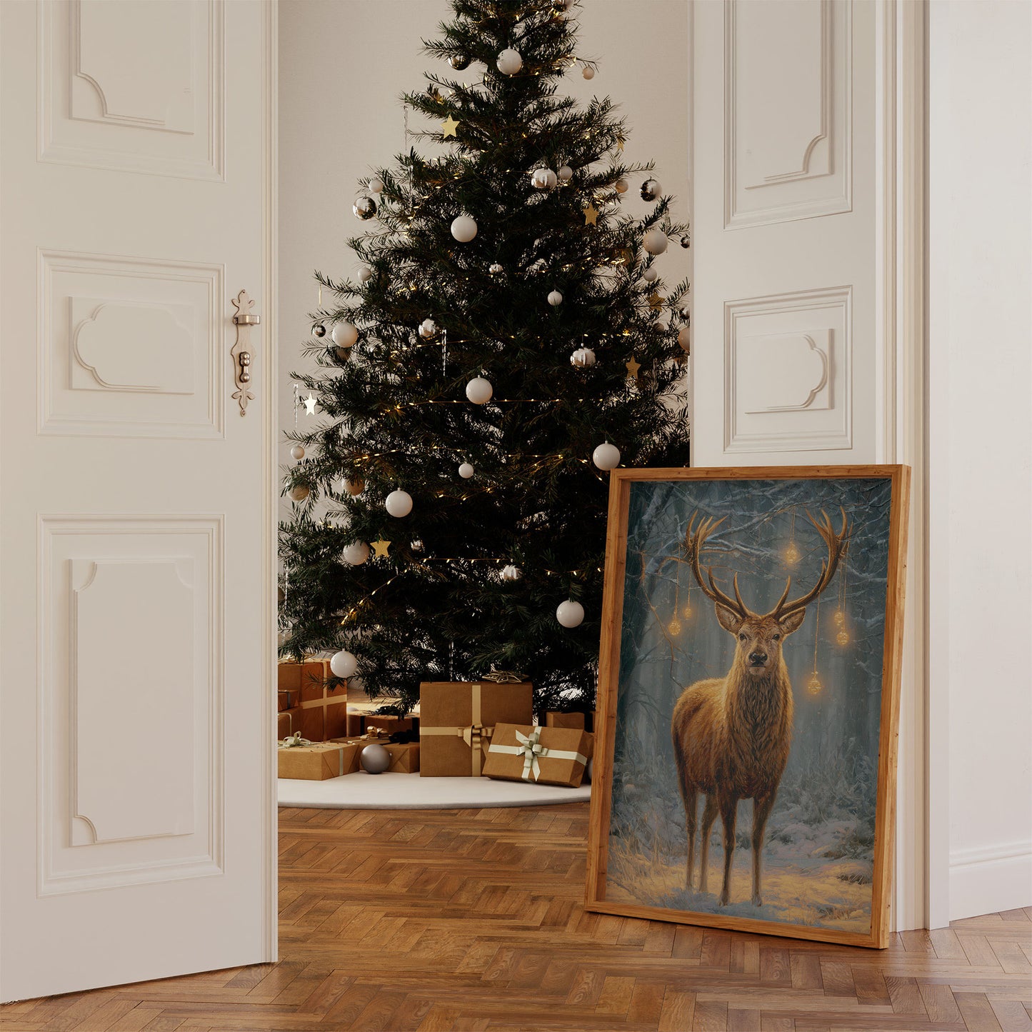 Stag Beneath December's Golden Lights