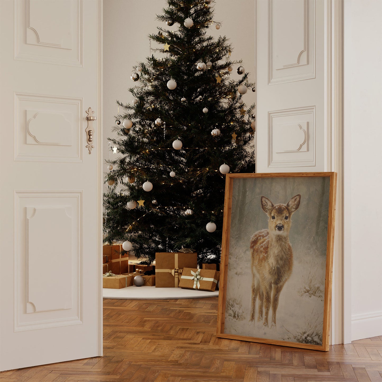 December Fawn Meets Morning Snow