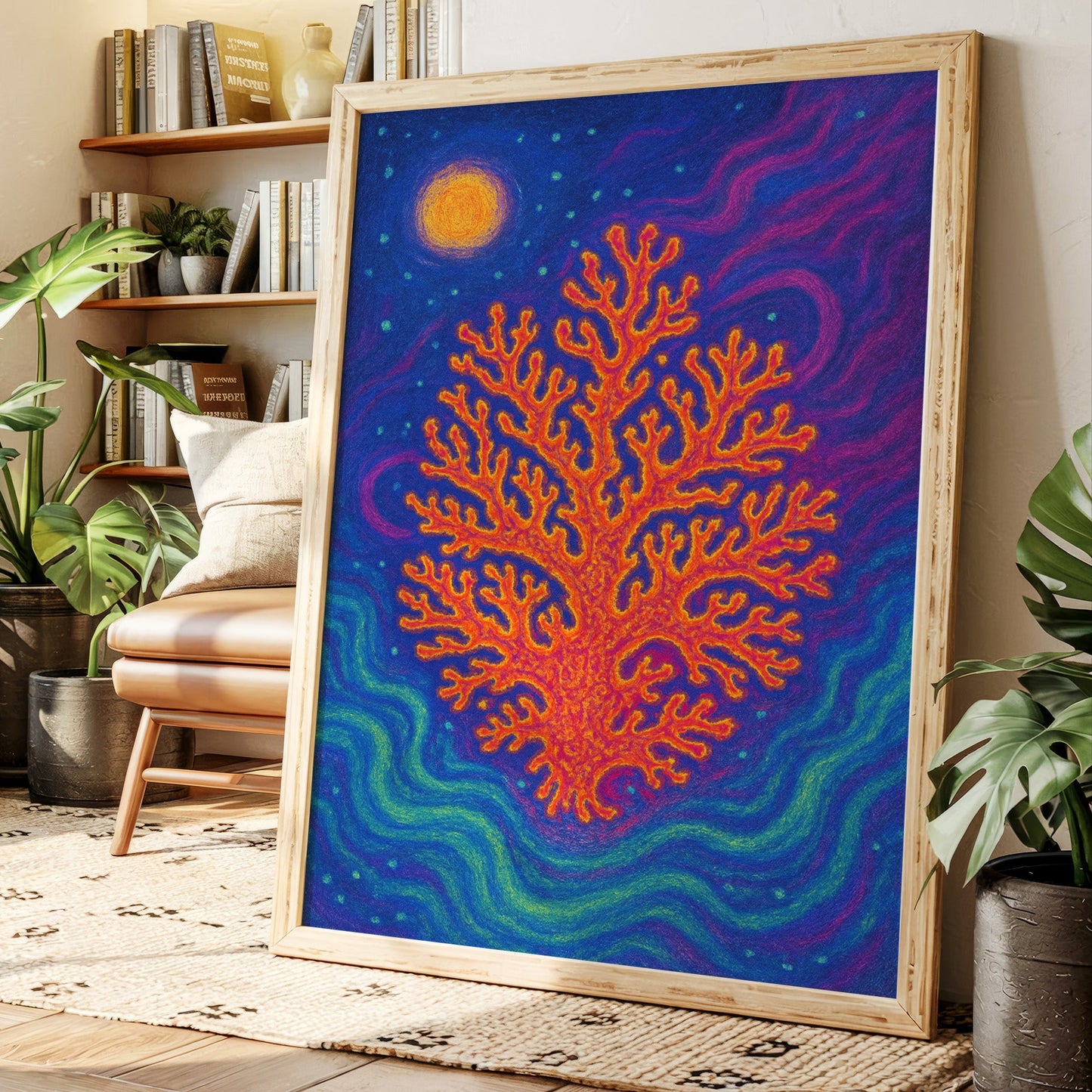 Cosmic Coral Under Moonlight