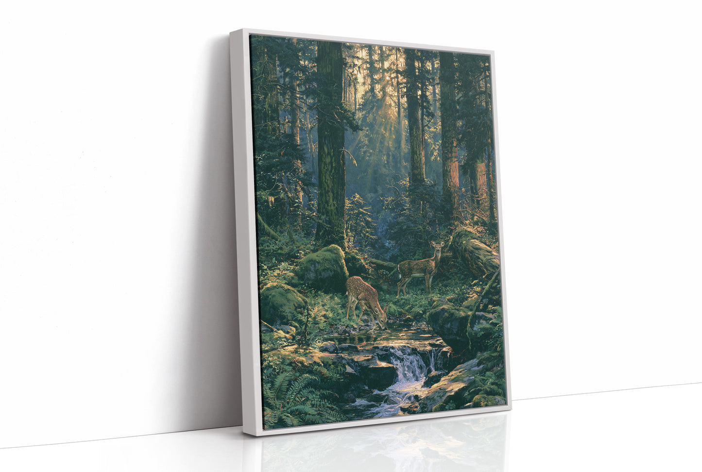 Doe And Fawn At Forest Stream