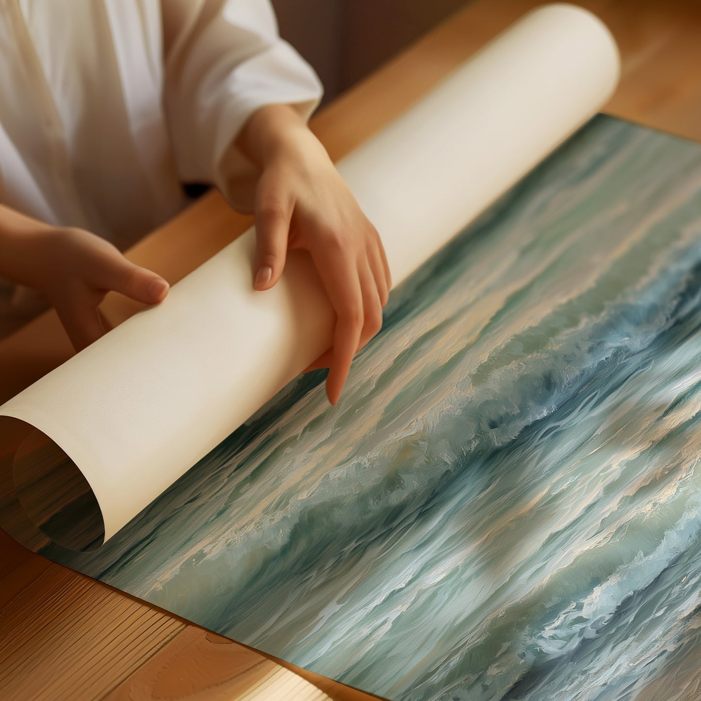 Seafoam Rhythms Against Wooden Frame