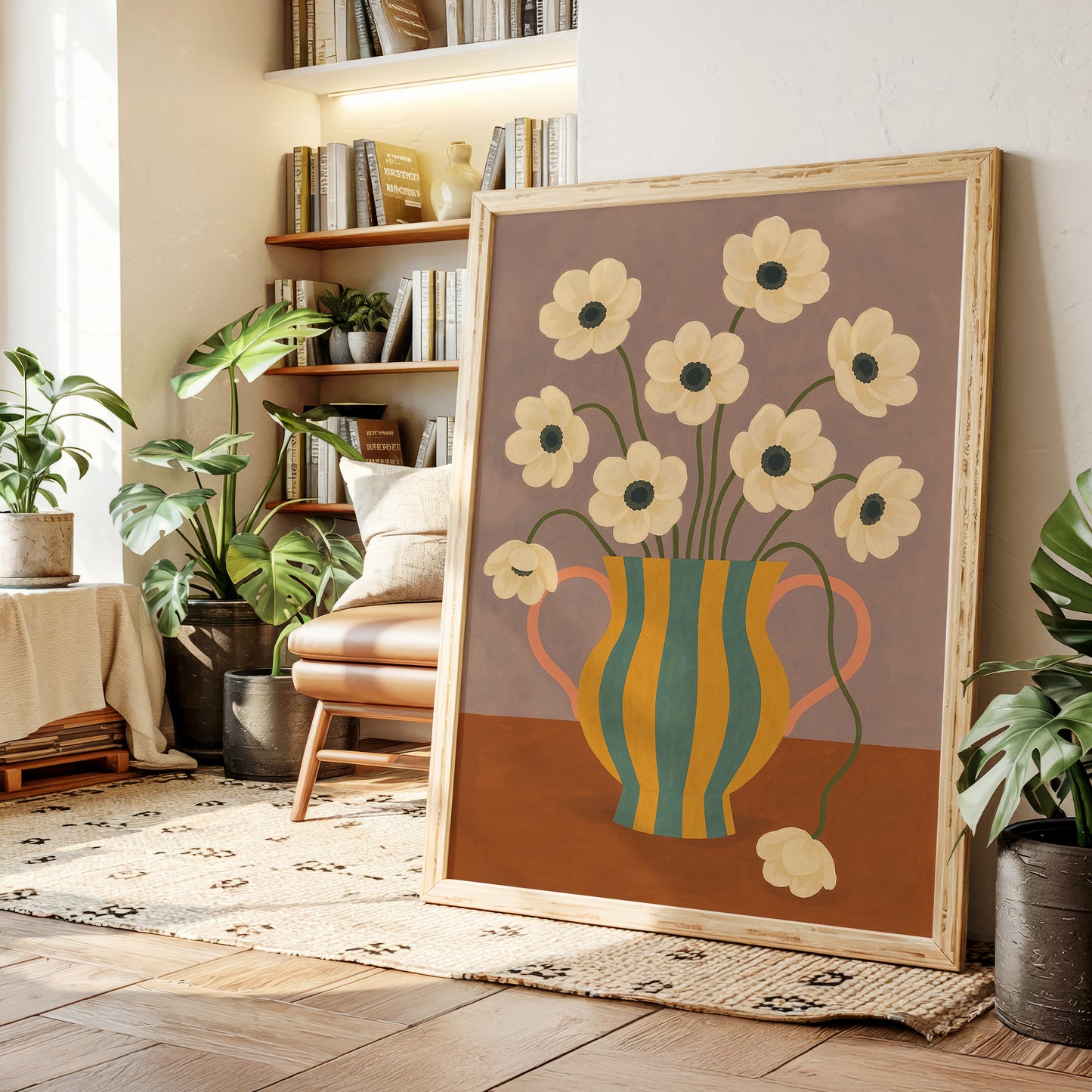 Falling Bloom in a Striped Vase