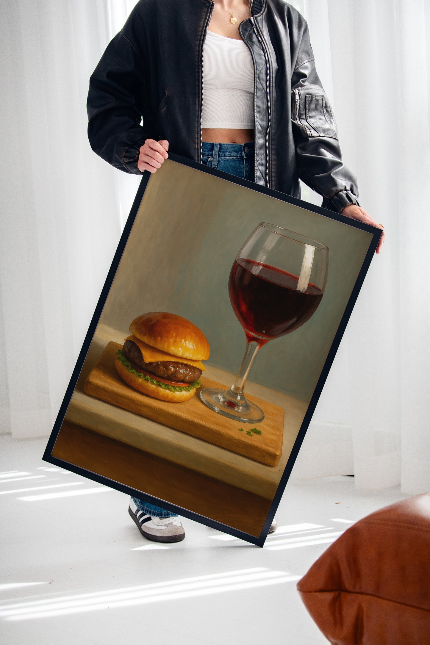 Burger and Bordeaux Still Life