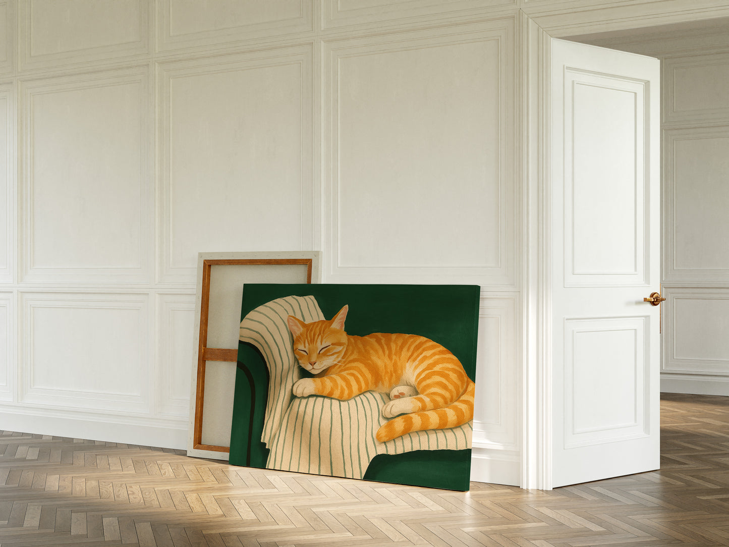 Striped Cat Napping on the Couch