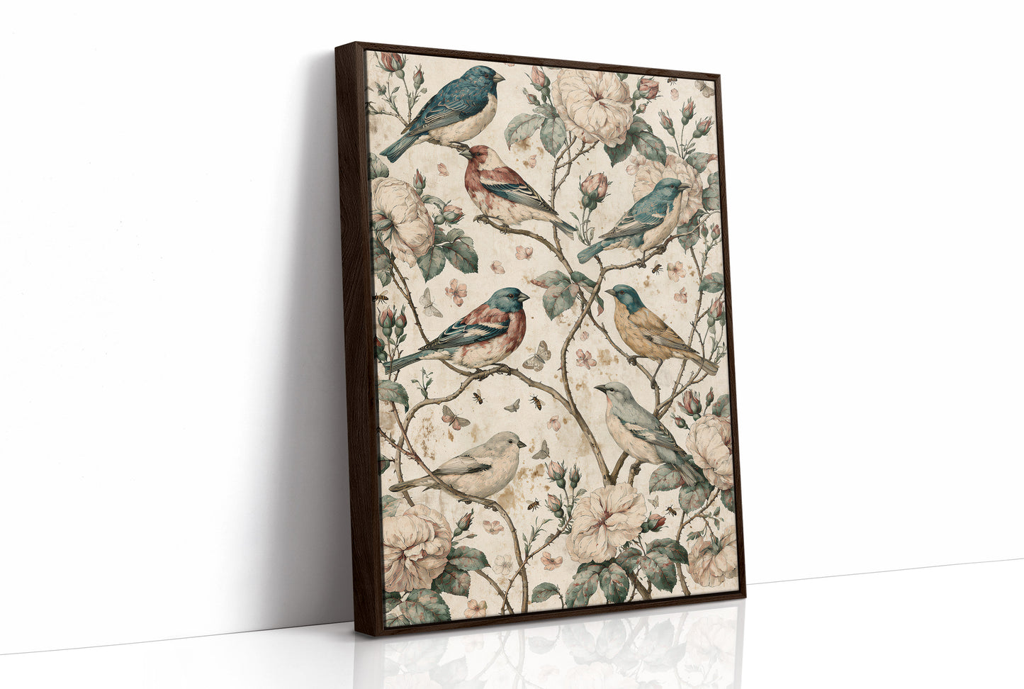Six Finches, One Rose Bush